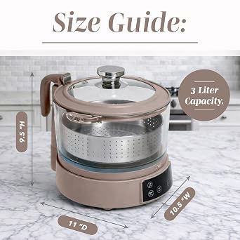 COOK WITH COLOR Glass Mini Low Carb Rice Cooker Holds 2 Cups Raw/Makes 6 Cups Cooked with Auto Lift Filter Basket, Hotpot & Steamer for Rice, Grains, Digital Panel with Keep Warm, Goat/Mink