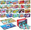 20 Boxes Party Favors Jigsaw Puzzles in a Metal Box for Age of 4-8, Wooden Puzzle for Ages 4-8 Boys and Girls Learning Educational Puzzles Toys, 20 Styles