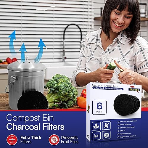 Miniatura 2 de BioStrike Compost Crock - Filtros de carbón activado para cubo de compost, controla los olores de la cocina, redondo de 5.5 pulgadas, fabricado en