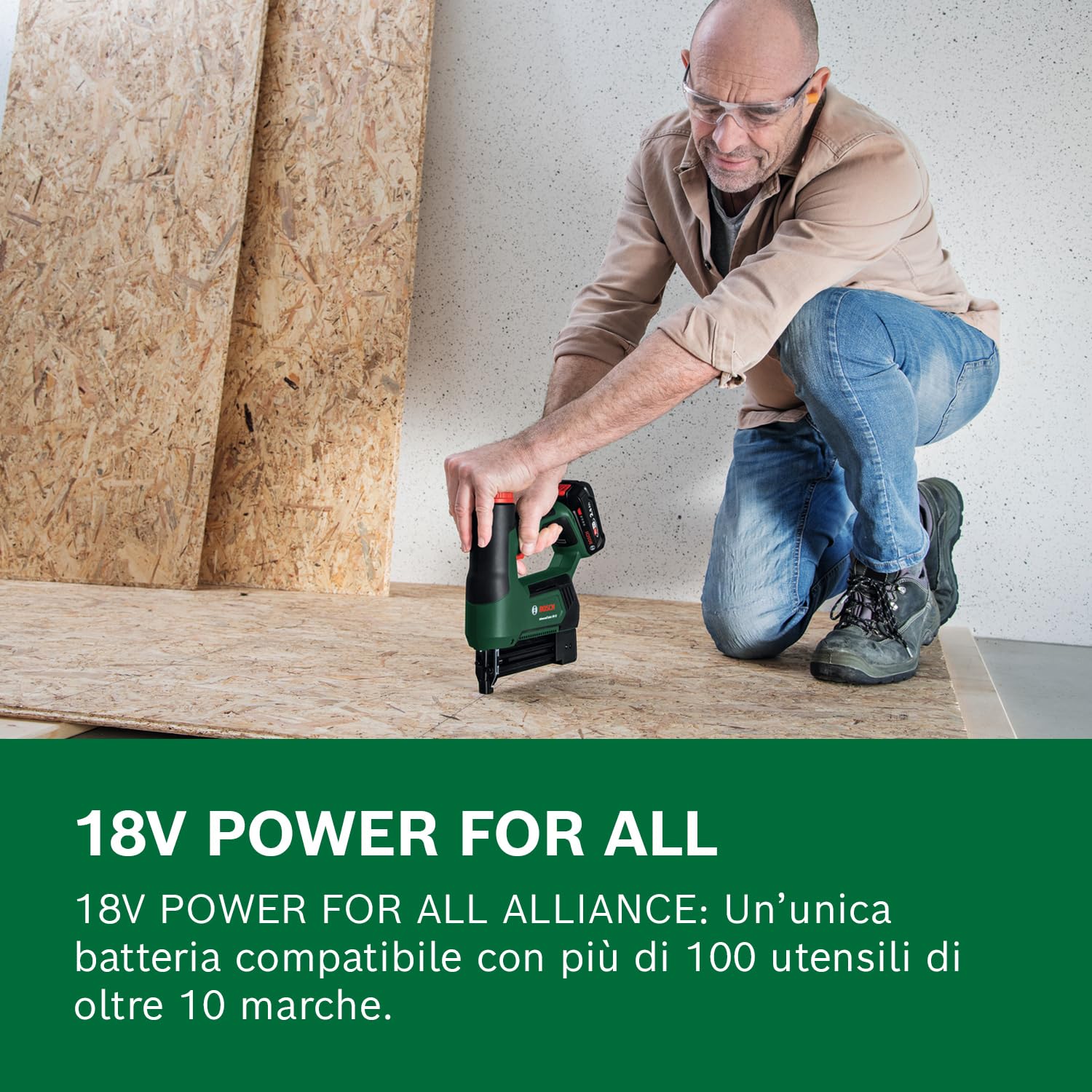 Bosch 18V System Graffatrice/Chiodatrice a batteria AdvancedTacker 18V-25 (Potente graffatura e chiodatura 2 in 1; incl. graffe, chiodi, accessorio distanziatore, cappuccio portafili)