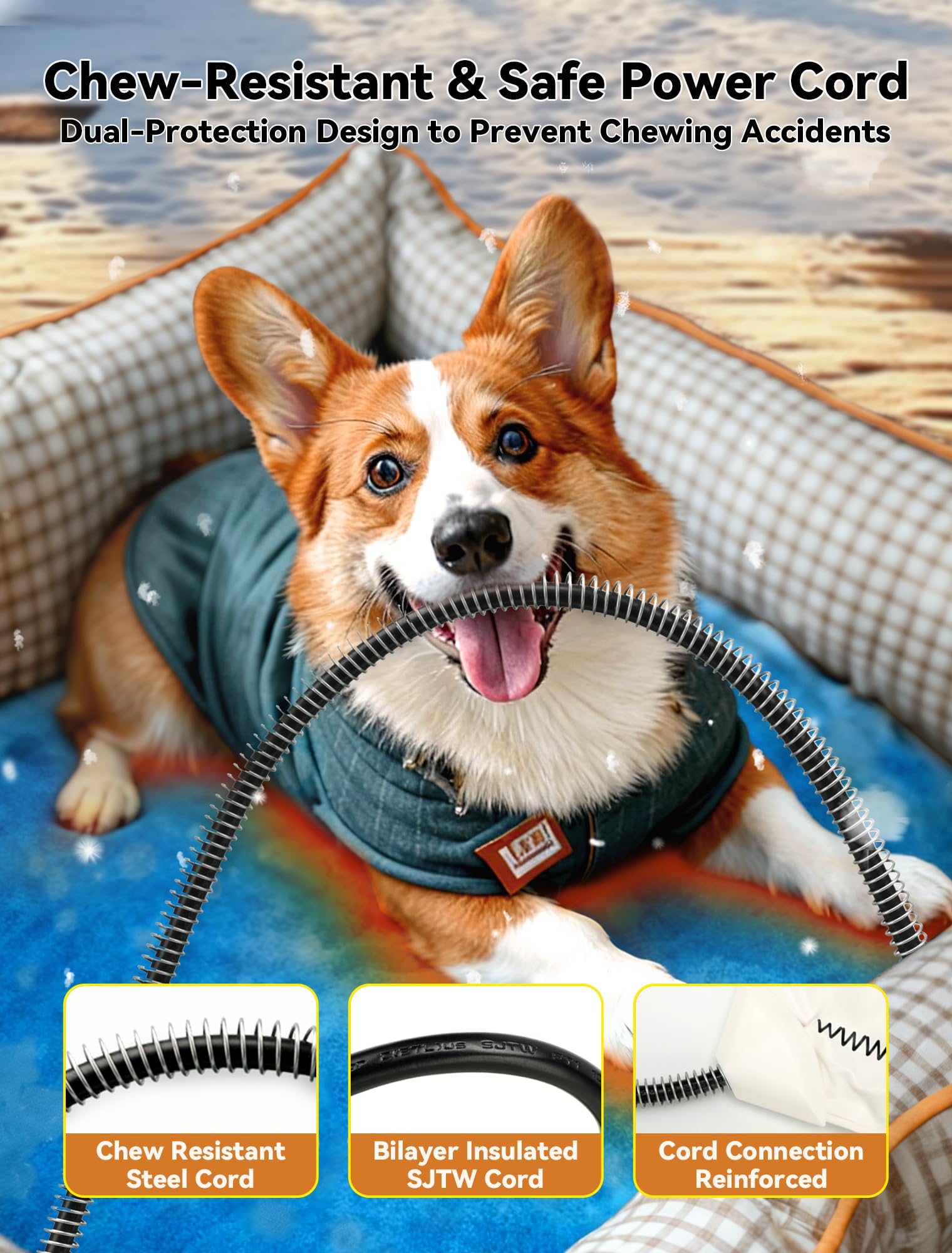 Outdoor-Heizkissen für Hunde und Katzen, mehrere Größen, wasserdicht, beheizt, für draußen, Haustier-Heizmatte, Decke mit kaufester Kordel für Senioren, Hunde, Katzen, Haus, Welpenkiste, Blau, 61 x