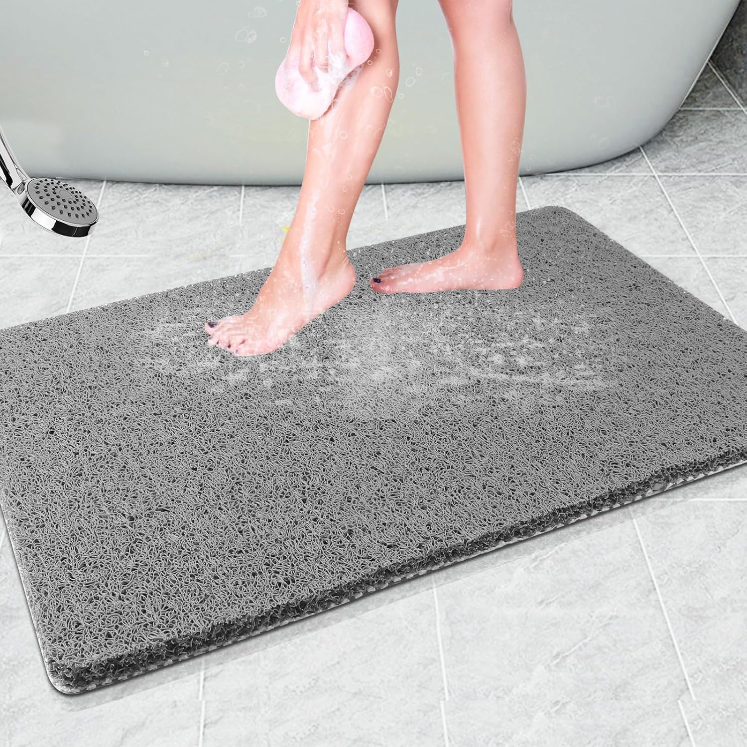 NonSlip Bath Mat, Loofah Shower Mat with Drain Holes, 40x80cm Anti