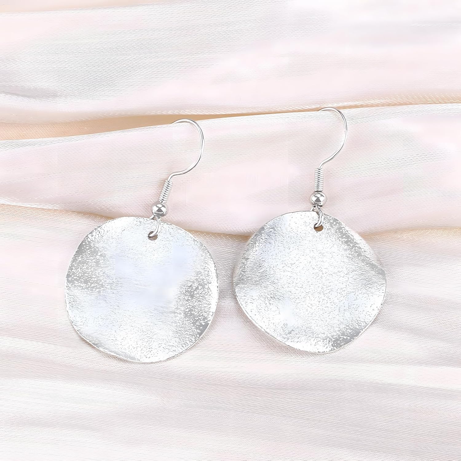 Gold Disc Dangle Earrings Gold Circle Earrings Circle Earrings Lightweight Hammered Disc Dangle Earrings Jewelry for Women - Image 5