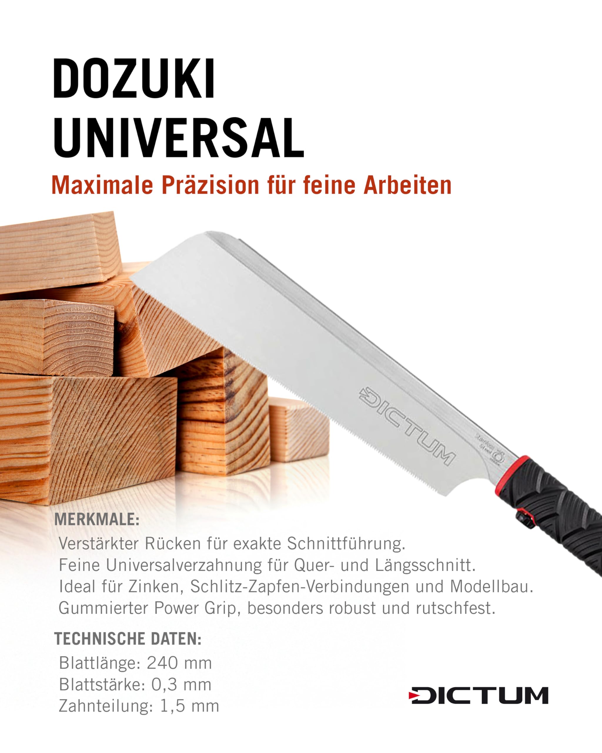 DICTUM Japansäge Set 3-teilig – Dozuki, Kataba & Ryoba | Profi Zugsäge mit Power Grip für Holzarbeiten