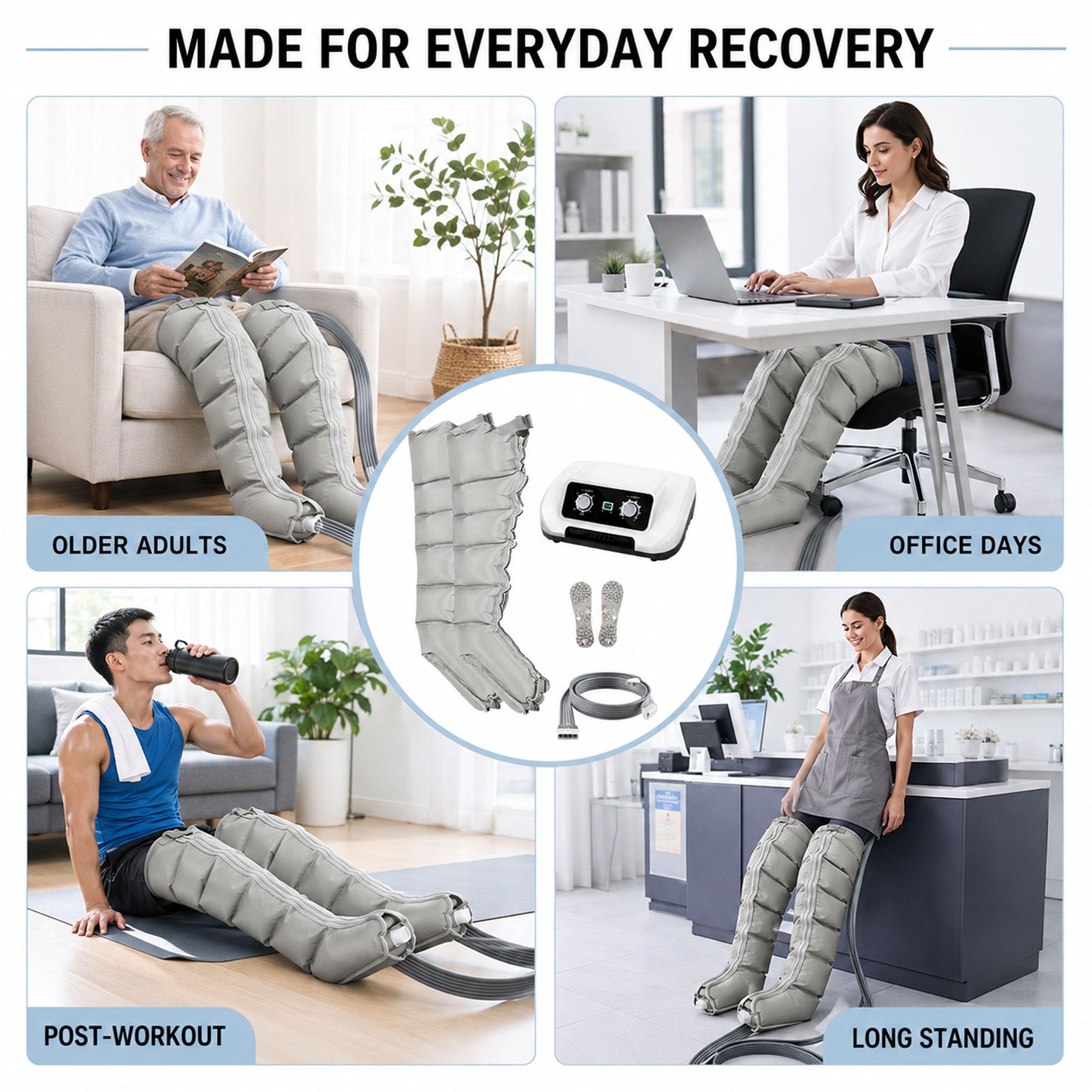 LoJax Botas de Presoterapia, 6 Cámaras de Compresión para Piernas, Gris M