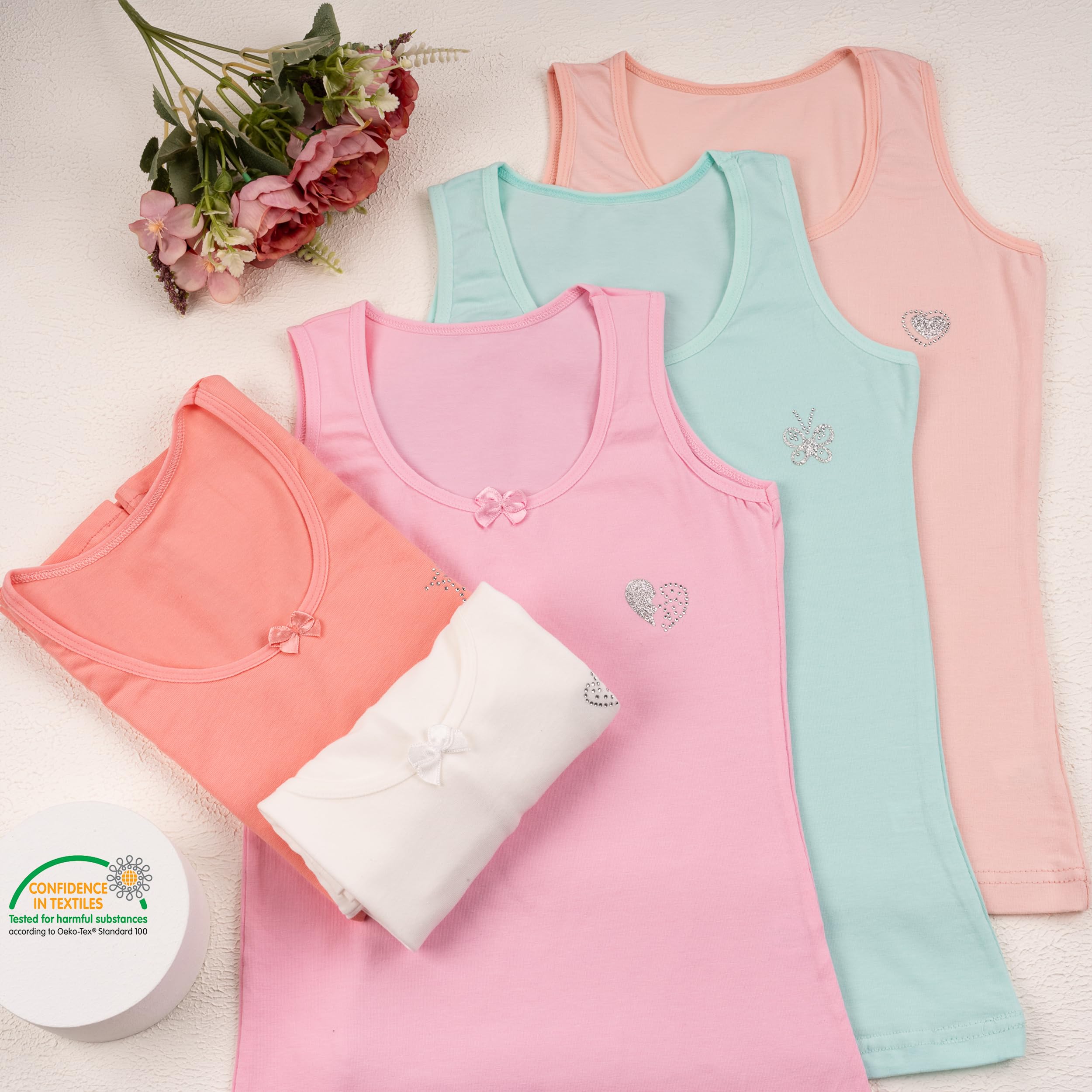 LOREZA ® 5 Camisetas de Tirantes Interiores para Niña 2-13 años