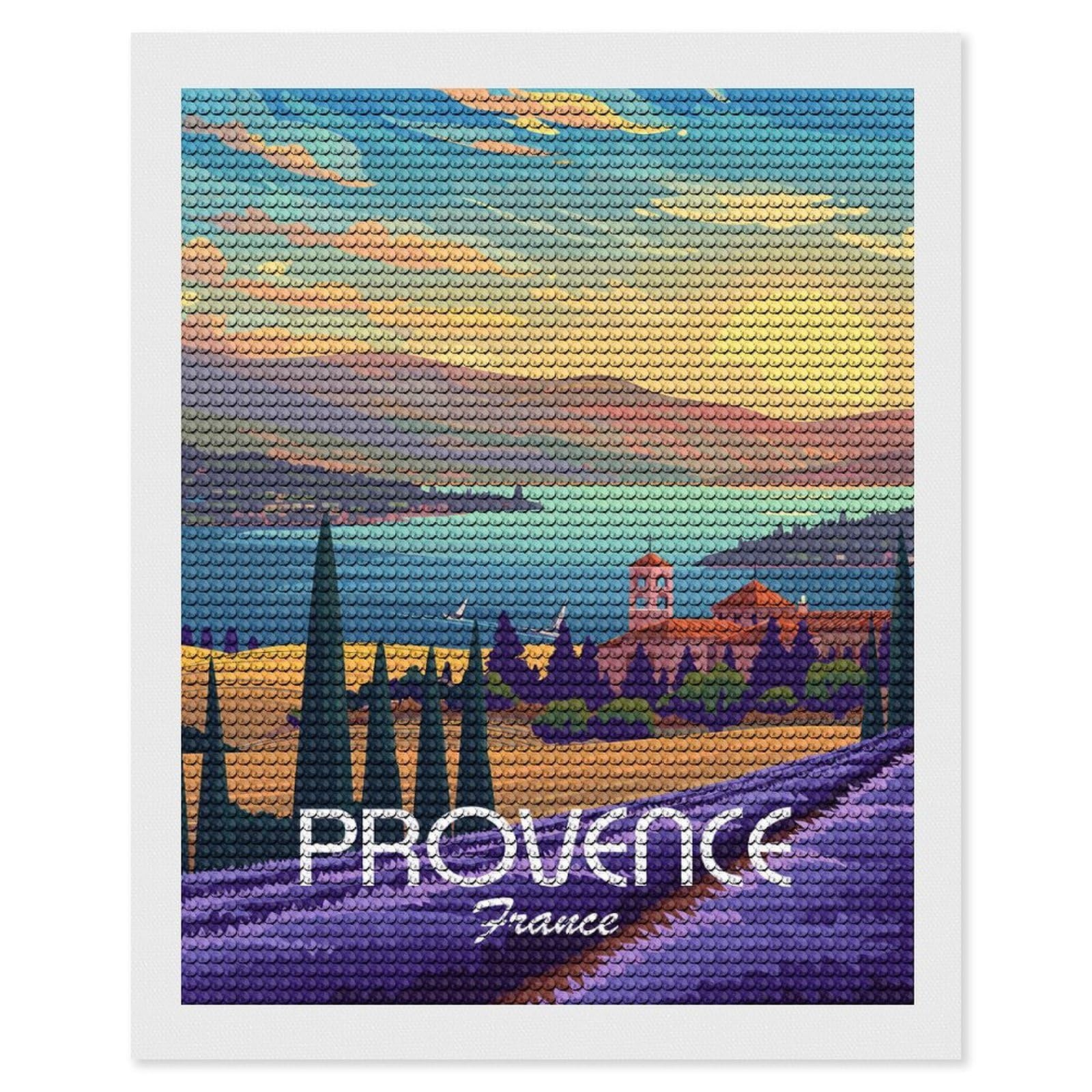 Junmoney Provence France Diamond Painting Kit 16"x20", Thoughtful Handmade Gift, for Creative Relaxation, Printed Canvas, Cosy Home Accent