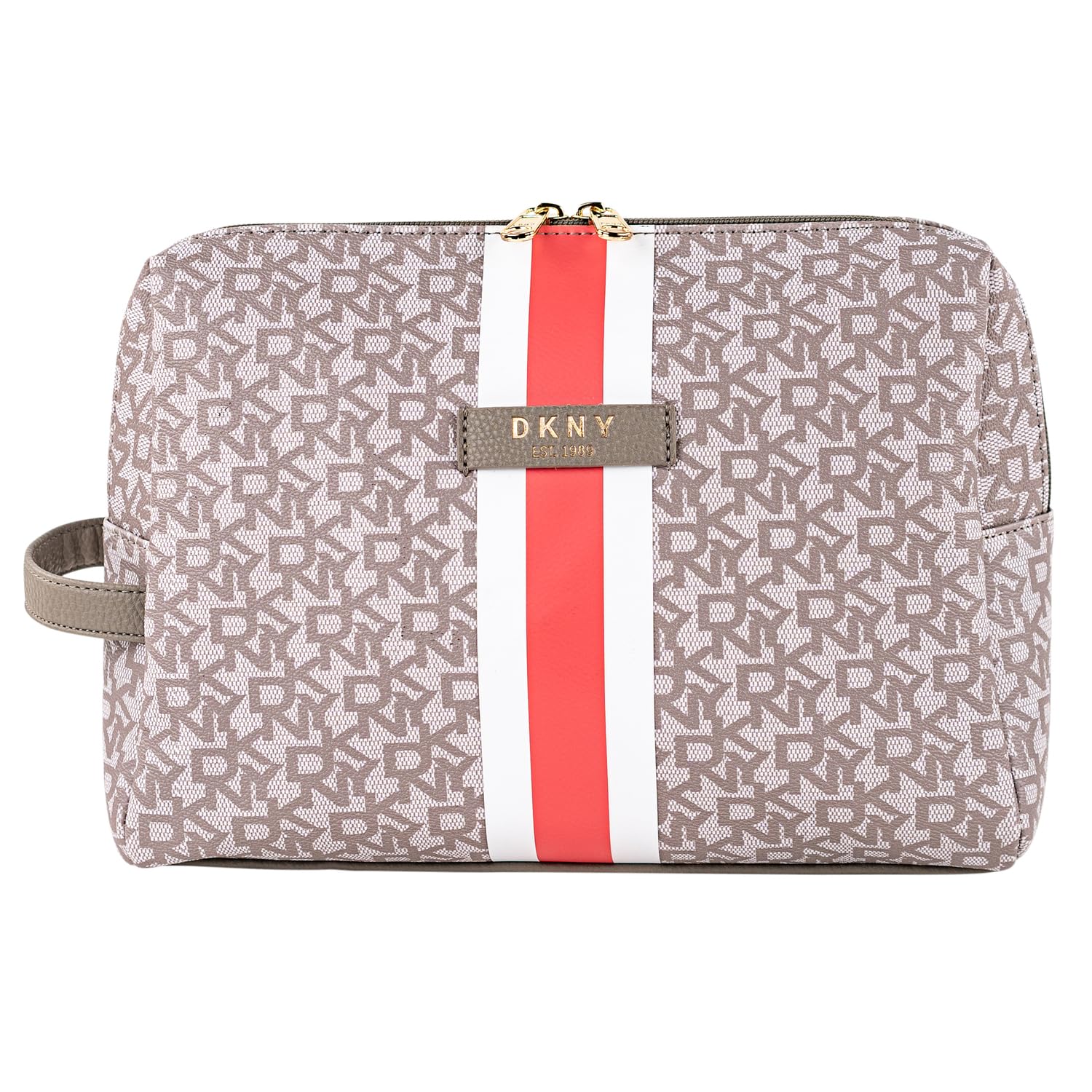 DKNY - Neceser Viaje Grande Mujer Bolsa Aseo Mujer Plegable Impermeable con Compartimentos Organizadores para Cosméticos y Accesorios de Higiene, Coral