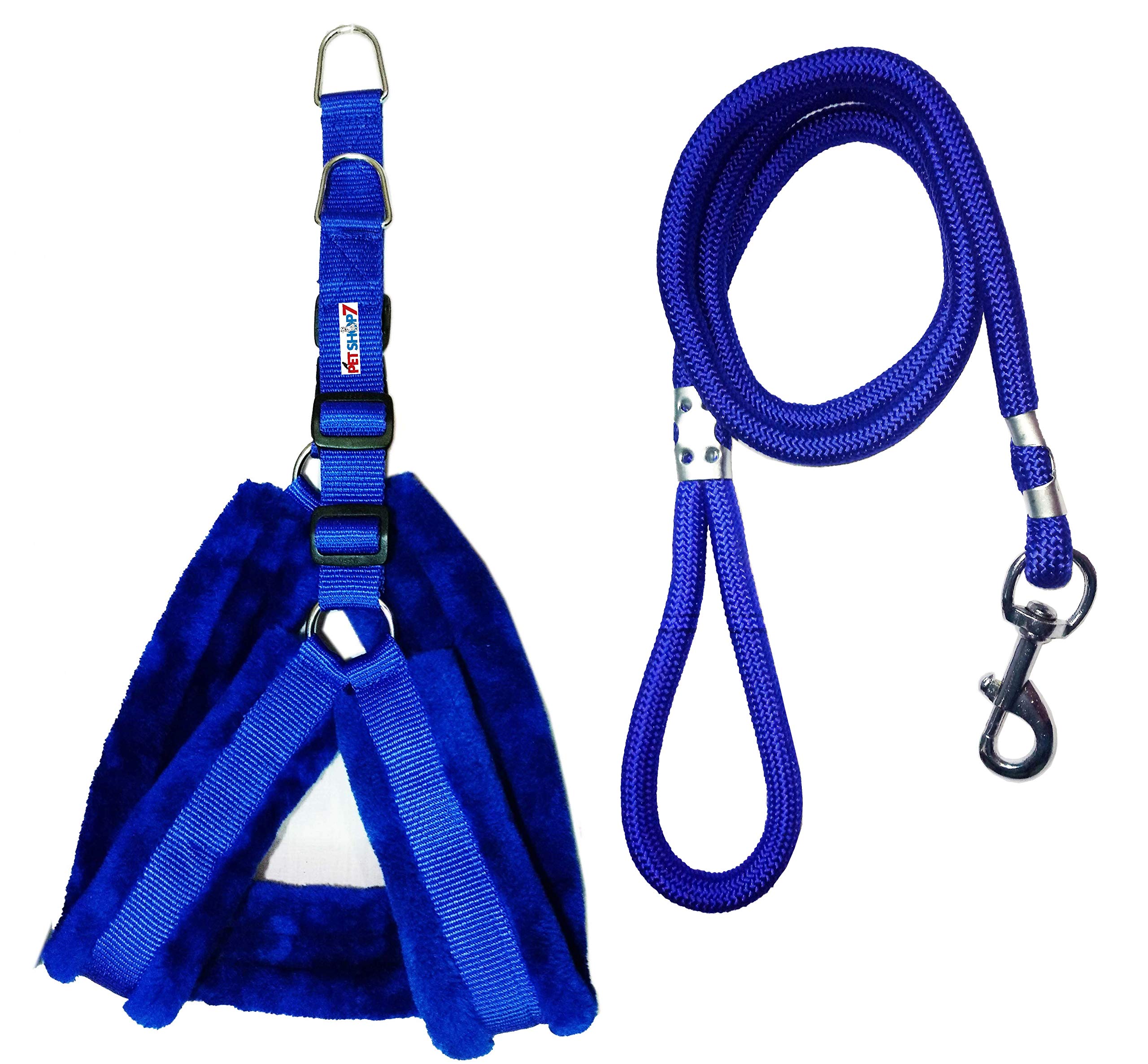 Petshop7 Nylon Dog Harness & Leash Rope Set with Fur 0.75 inch Small - (Chest Size - 23-28) (Blue) (B07R842RKC) Amazon Price History, Amazon Price Tracker