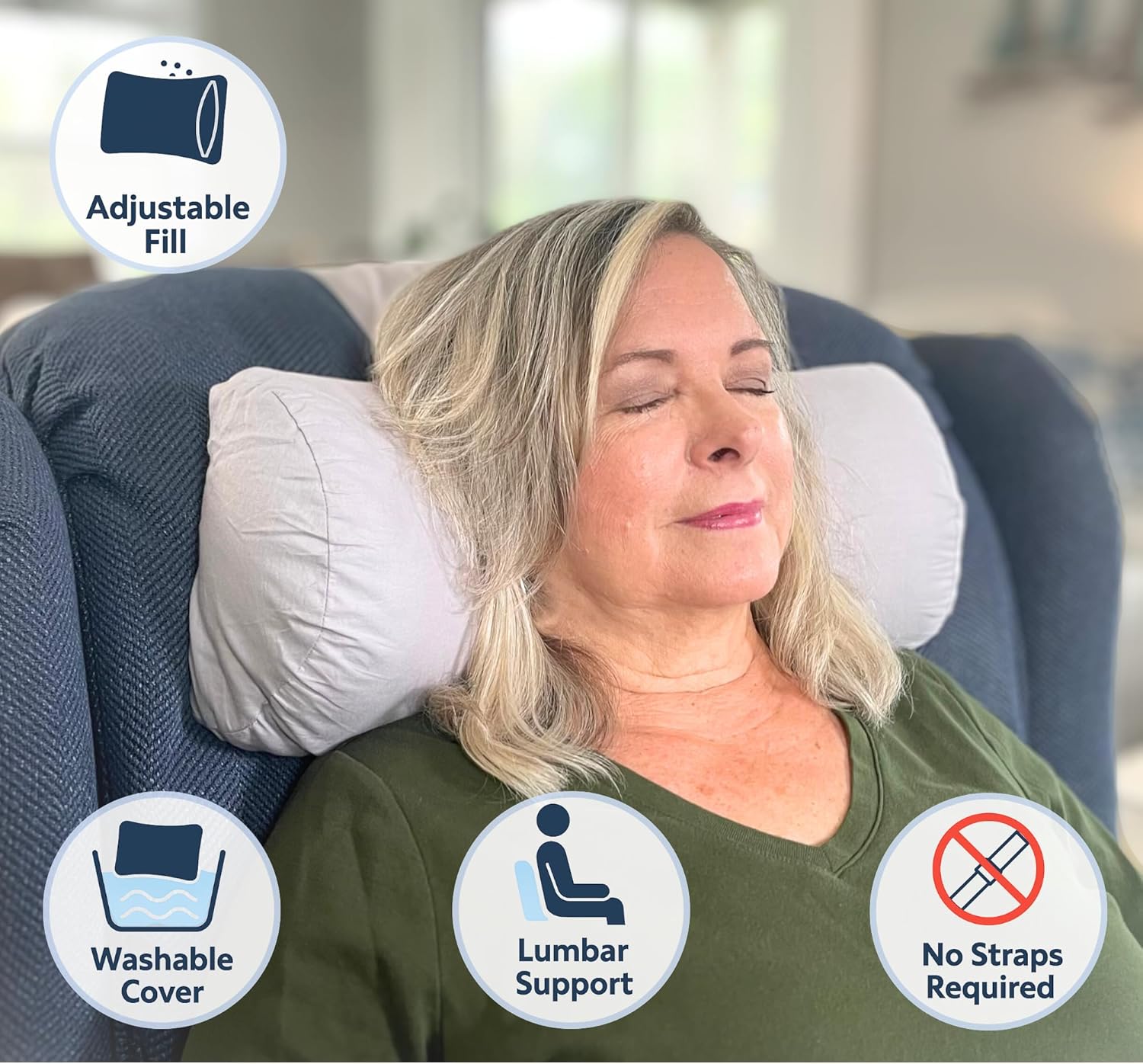 Recliner Pillow for Lumbar, Neck, and Cervical Support, Sleep, Couch, Office Chair, Headrest, Weighted, No Velcro Required, (Black) - Image 4