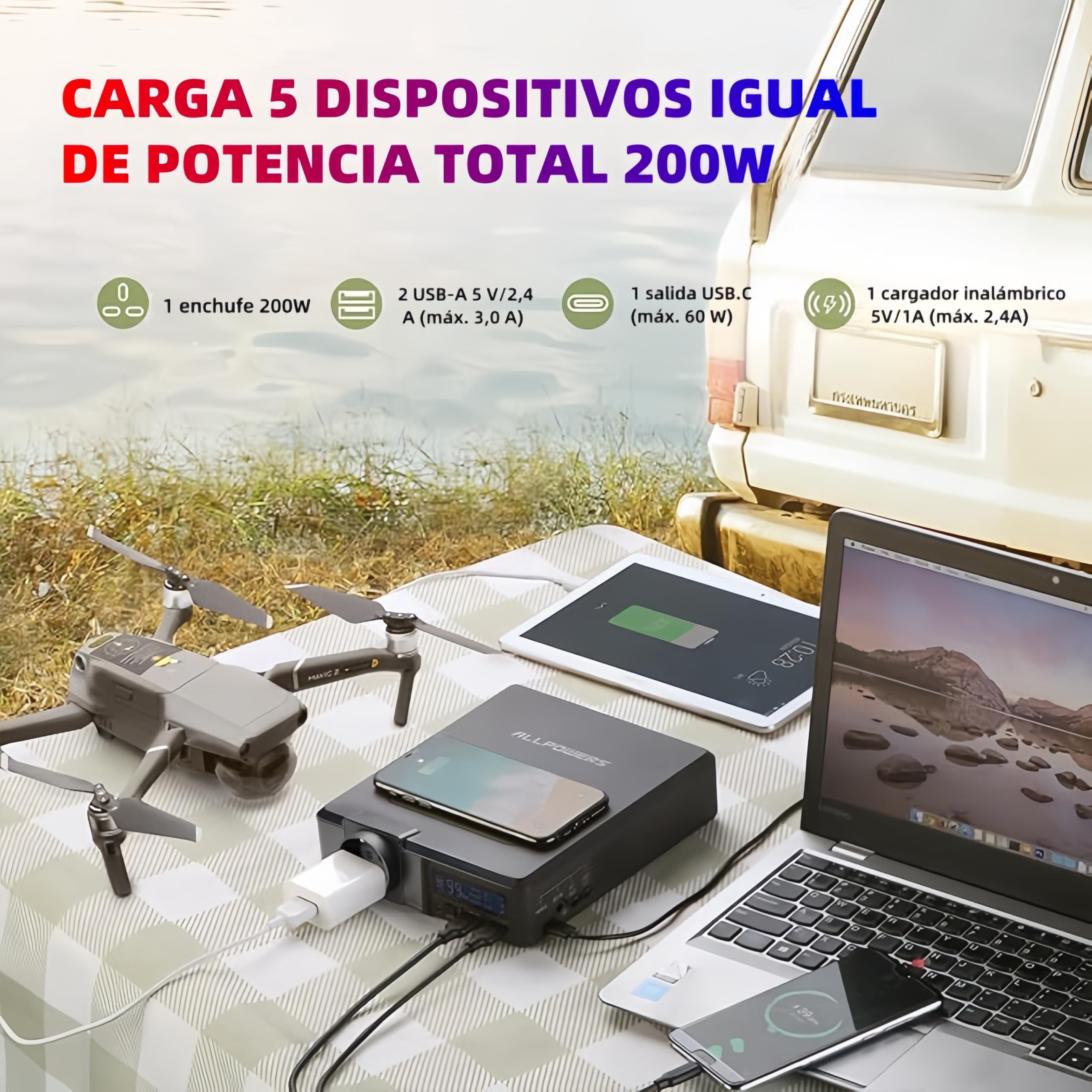 ALLPOWERS S200 Estación de Energía Portátil 200W 154Wh Generador Solar Batería de Almacenamiento de Energía Móvil Adecuada Para Acampar Teléfonos Móviles Computadoras Portátiles Viajes RV Emergencia