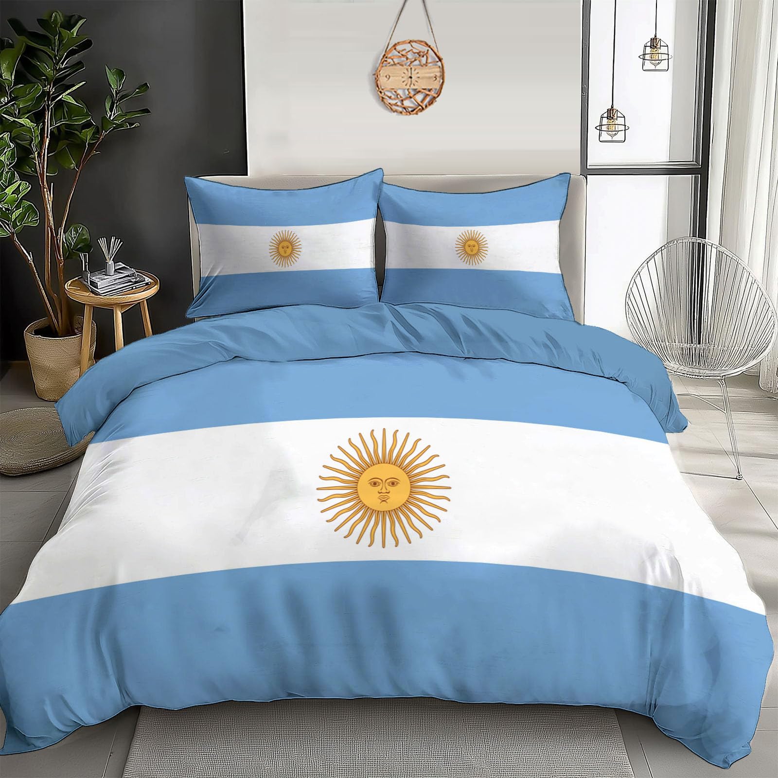 Housse de couette 240x260 cm bleu et blanc au motif imprimé de l'Argentine
