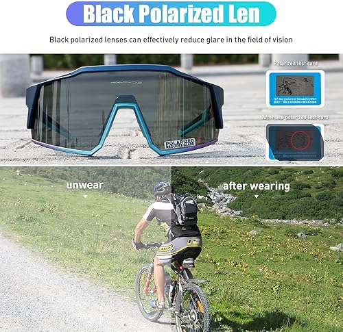 Miniatura 10 de KAPVOE Gafas de ciclismo polarizadas con 4 lentes intercambiables TR90 gafas de sol deportivas para mujeres y hombres para correr bicicleta MTB