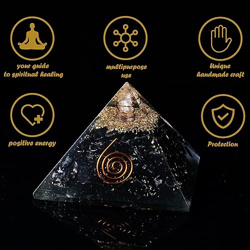 Miniatura 2 de Crocon Pirámides de orgón de turmalina negra, piedra curativa, piedras de pirámide, piedras de pirámide de cristal Reiki, colección de adivinación
