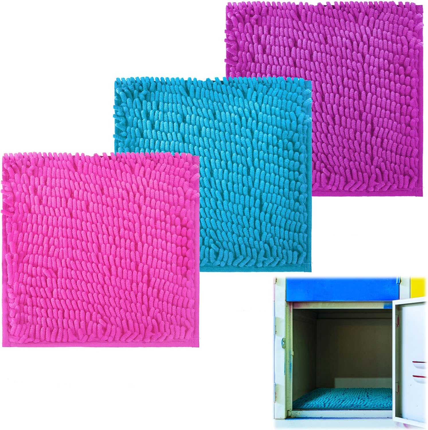 3 Pcs Square Locker Carpet Locker Rug with Non Skid Backing