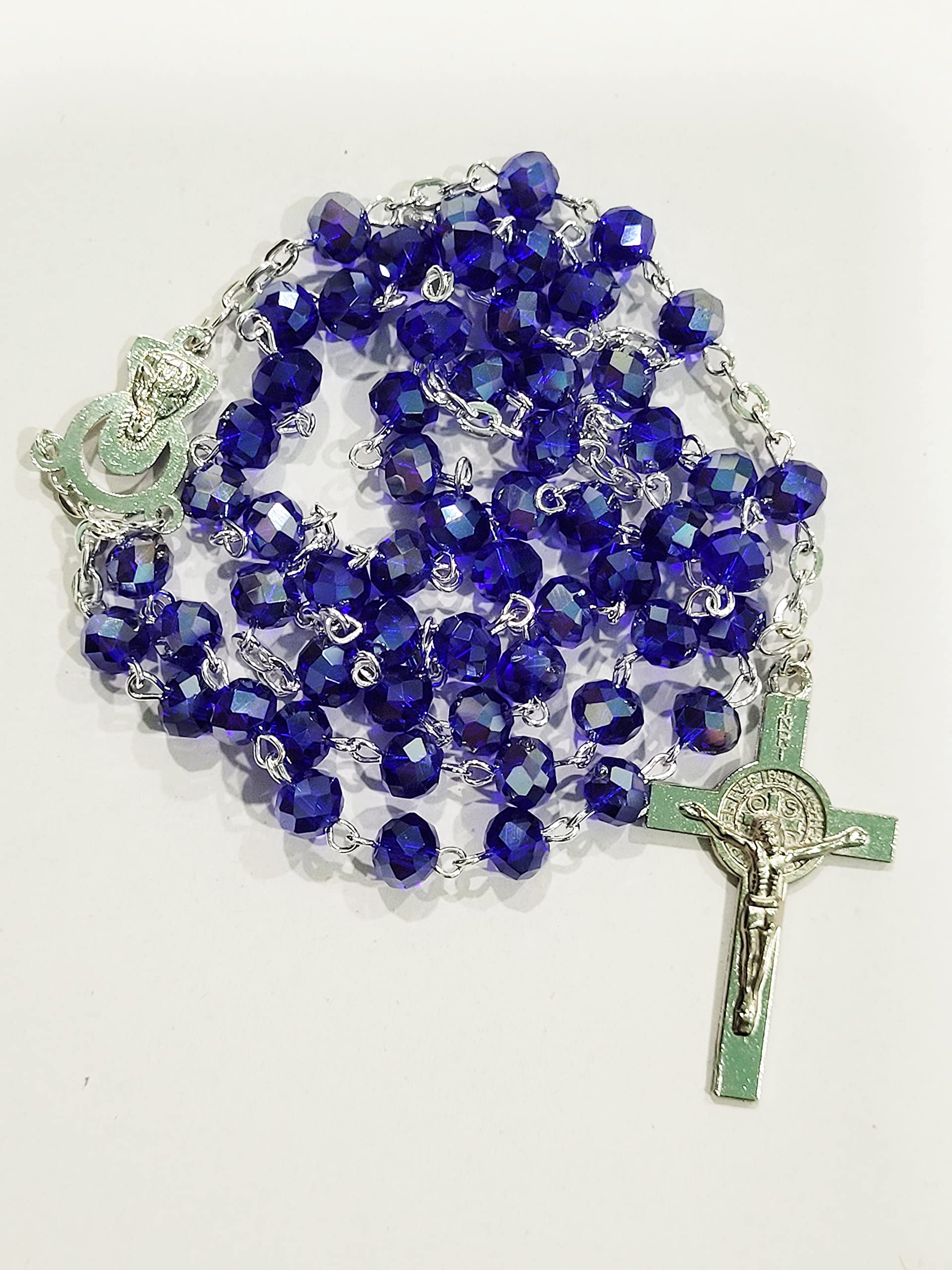 Dark Blue Crystal Beads Catholic Praying Rosary for Men & Women with a St Benedict Cross-image-37