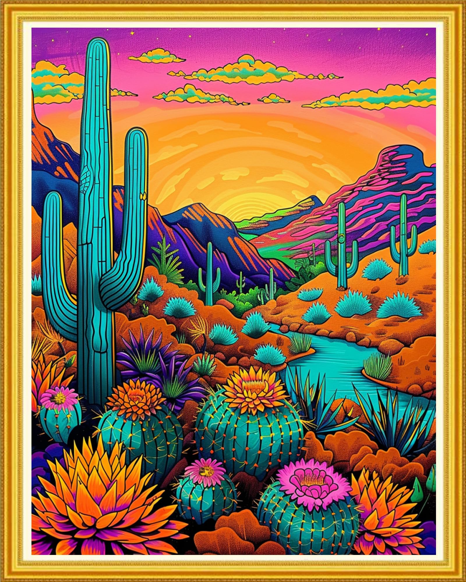 Magxvouy Cross Stitch Kits Stamped Full Range of Embroidery Kits,Cross Stitch Patterns Needlework Kits for Beginners 11CT Printed Kits&amp;Succulent Plant Sunrise 16x20 inch