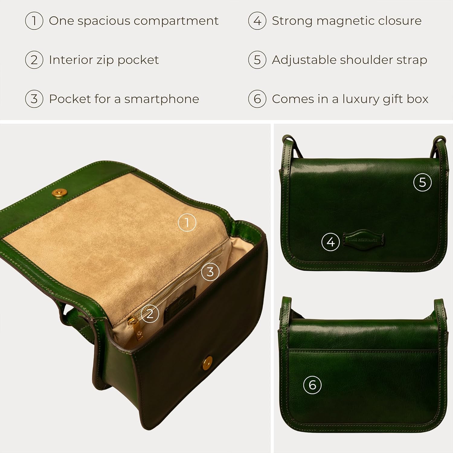 Time Resistance Leather Crossbody Bag – Messenger Bag with Magnetic Closure - Leather Handbag Purse for Women