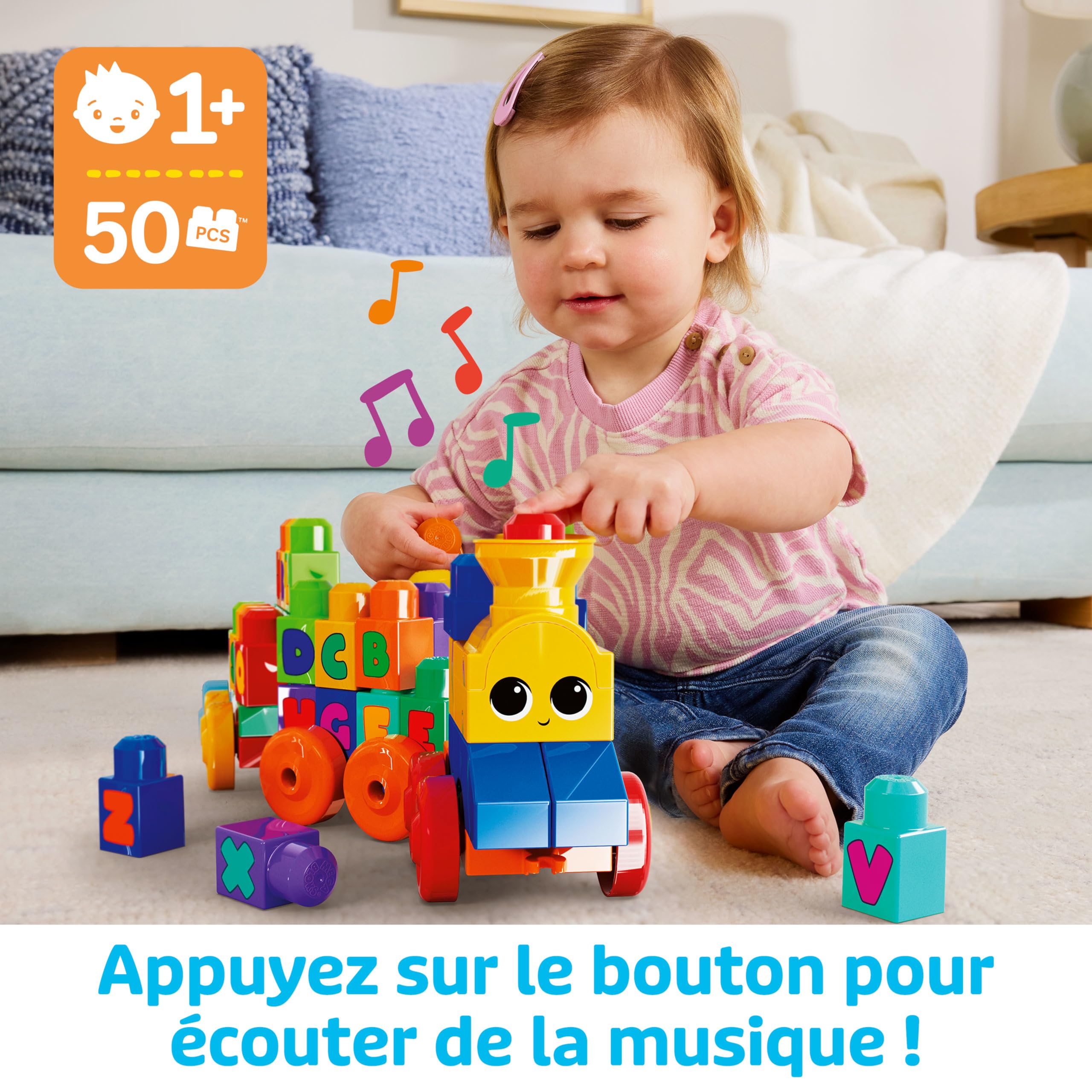 MEGA Bloks Le Train de L'Alphabet, jeu de blocs de construction 50 pièces FWK22