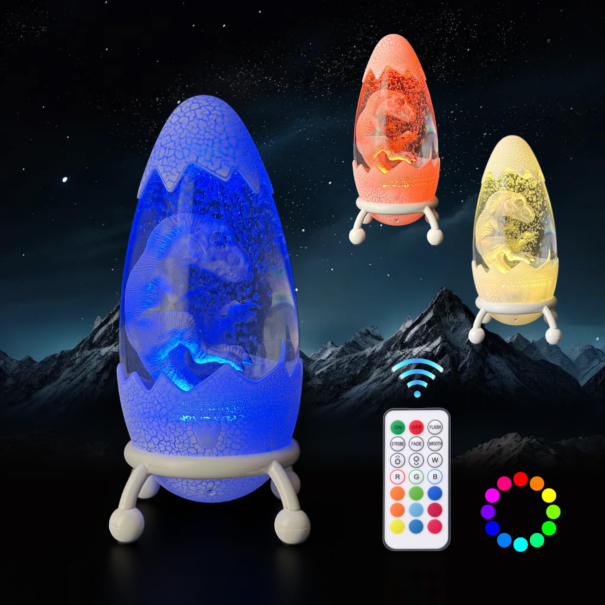 Lily's Home Lámpara de luz nocturna de dinosaurio para habitación de niños, 1 unidad, control remoto de 12 colores, diseño de burbujas, brillo ajustable, 9.8 pulgadas de alto, alimentado por USB