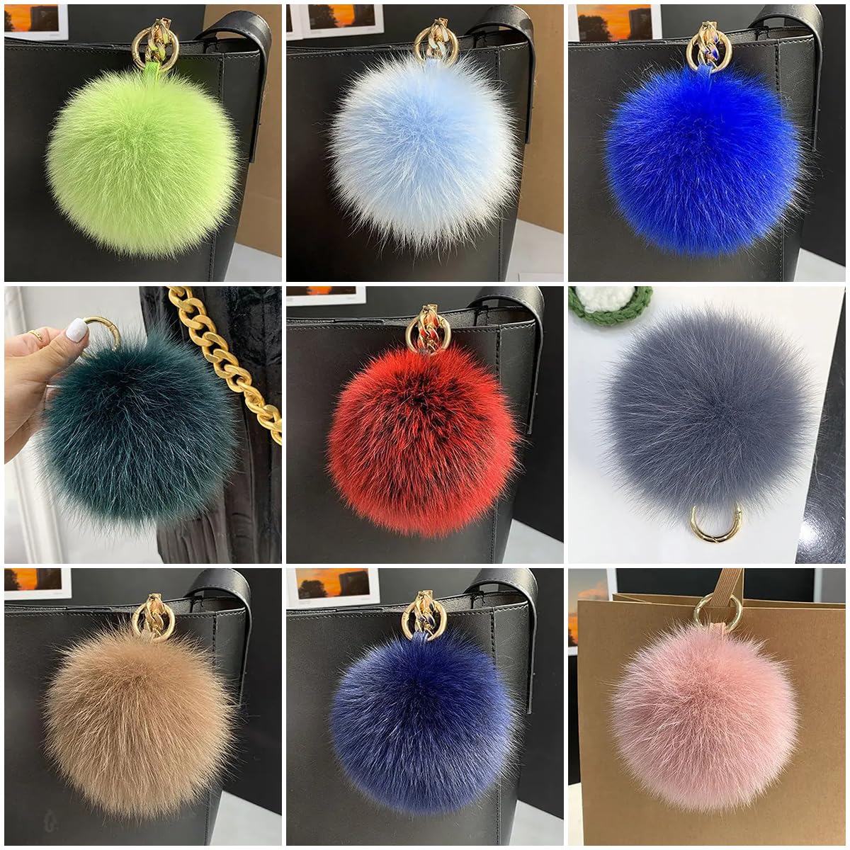 Llavero de bola de lujo, llavero esponjoso para mujer, elegante dije para bolso, regalo de joyería