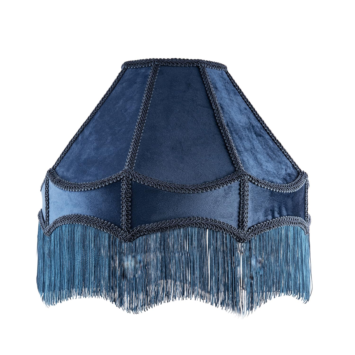 Handmade Victorian Empire Pendant Lampshade in Navy Midnight Blue Velvet with Embroidered Trims and Long Tassels | 40cm x 26cm | for Pendant Floor or Table Lamp by Happy Homewares