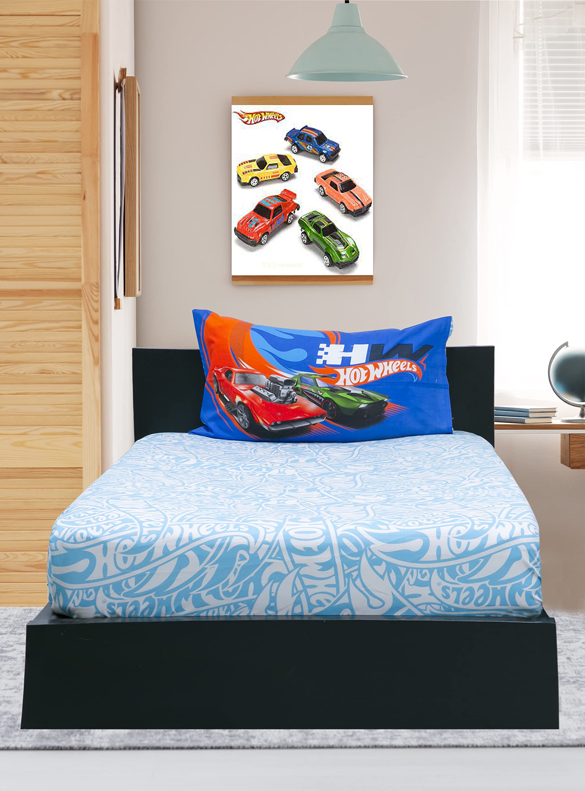 Hotel Linen Klub Kidz Hot Wheel Fitted Sheet Single 2 pcs set Fabric Super Soft Quality Size: Fitted Sheet 120 x 200cm+25cm + 1 Pillowcase 50 x 75cm, Single Fitted - Sky Blue, DY_HW_FTD_S, Twin