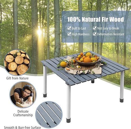 Miniatura 5 de Giantex Mesa de campamento cuadrada enrollable de 27 pulgadas, mesa de picnic plegable con bolsa de transporte, parte superior de madera de abeto