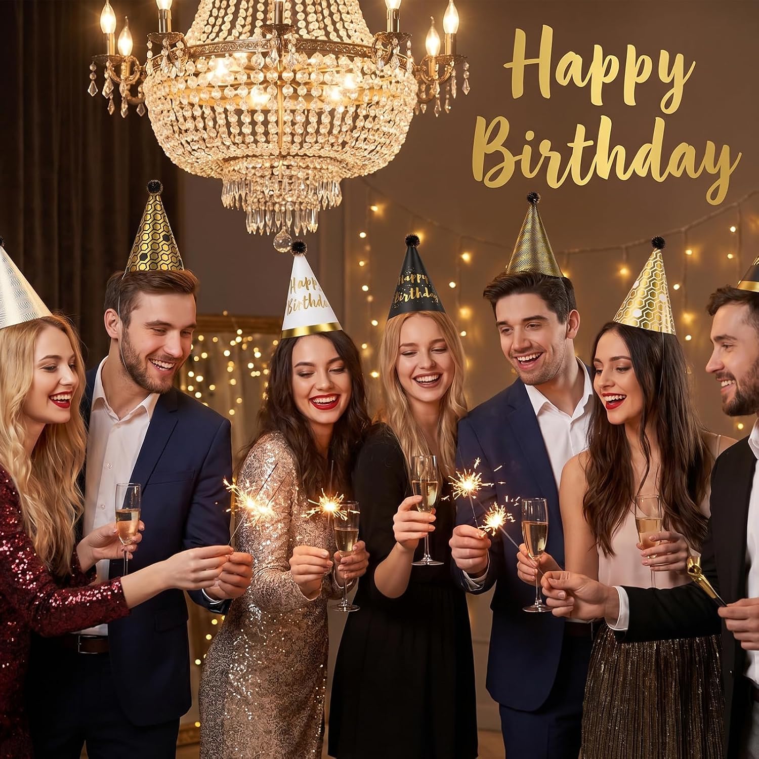 30Pcs Happy Birthday Party Hat Blower Set, 8Pcs Paper Cone Hat with 22Pcs Party Noise Makers for Adult Photo Props Birthday(Gold, Silver, Black