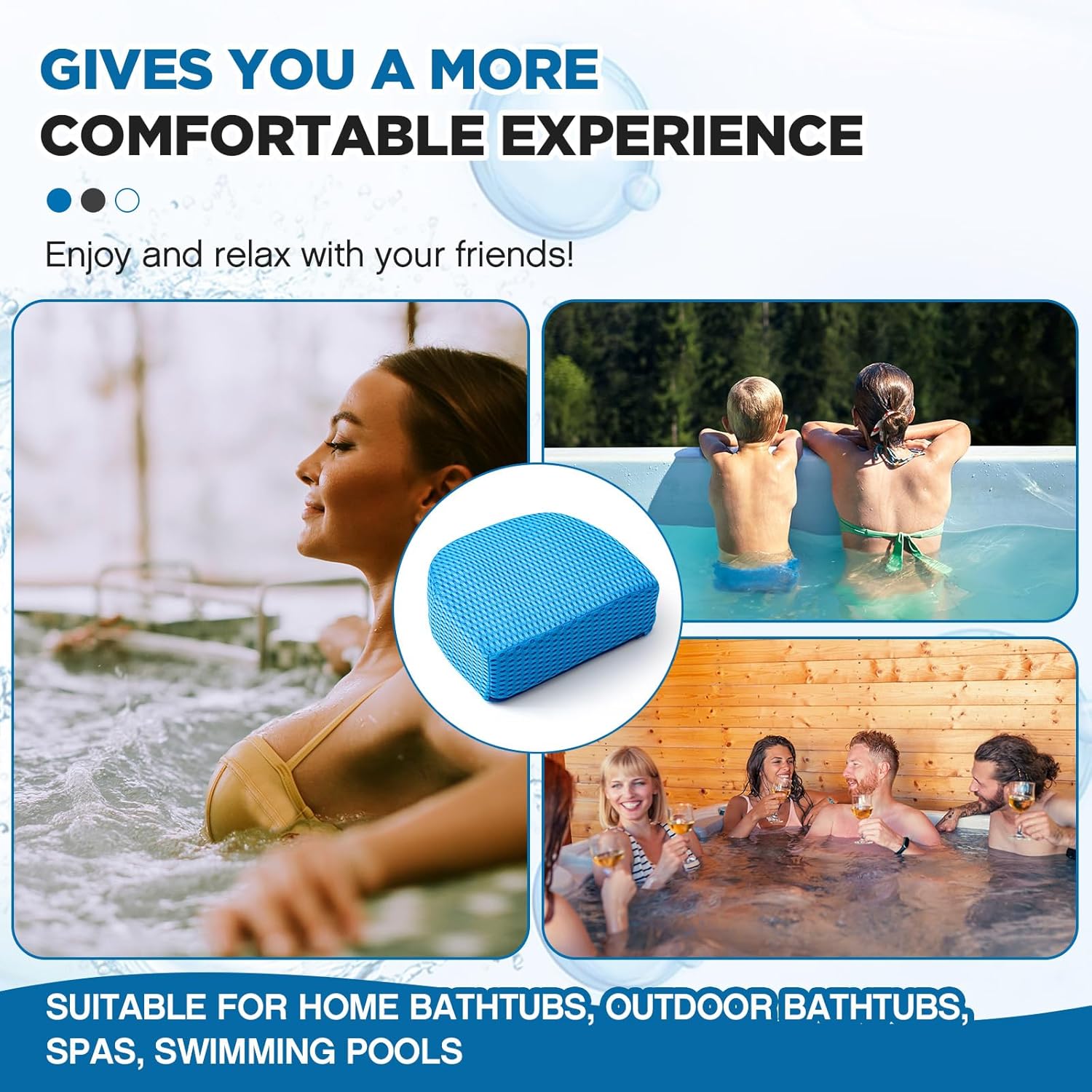 Suzile 1 Pcs Hot Tub Booster Seat Weighted Spa Bathtub Booster Seat Micro Dot Non Slip Quick Dry Bottom Portable Inflatable Cushion with 3D Mesh Cover Tub Accessory for Indoor Outdoor (Blue)