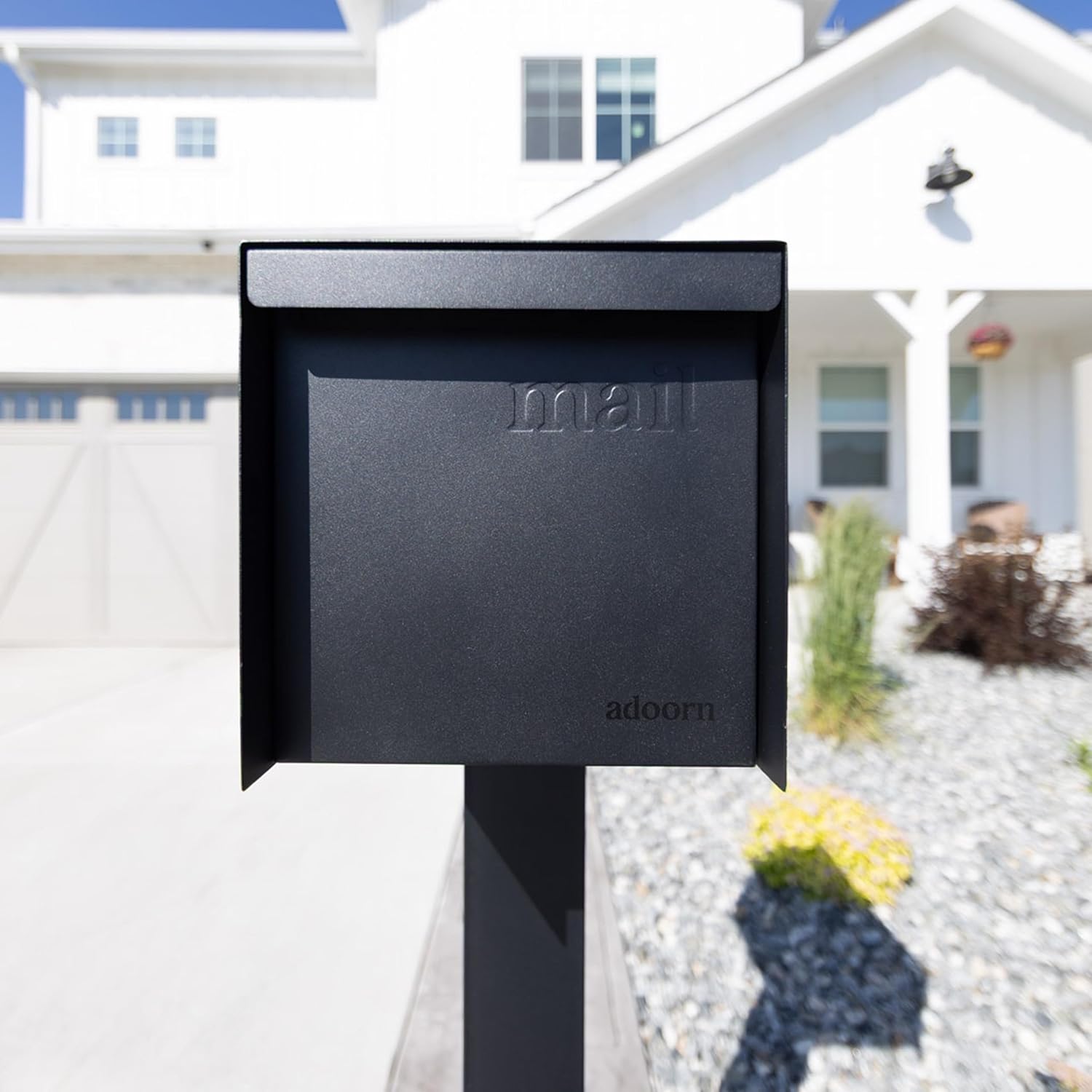 adoorn Post Mount Mailboxes, 9.5 x 9.5 x 20.75 (HxWxD) Large, Galvanized Steel Modern Mailbox, for Daily Letters, Magazines and Packages, Weatherproof with 1.2 Degree Sloped Roof - Black
