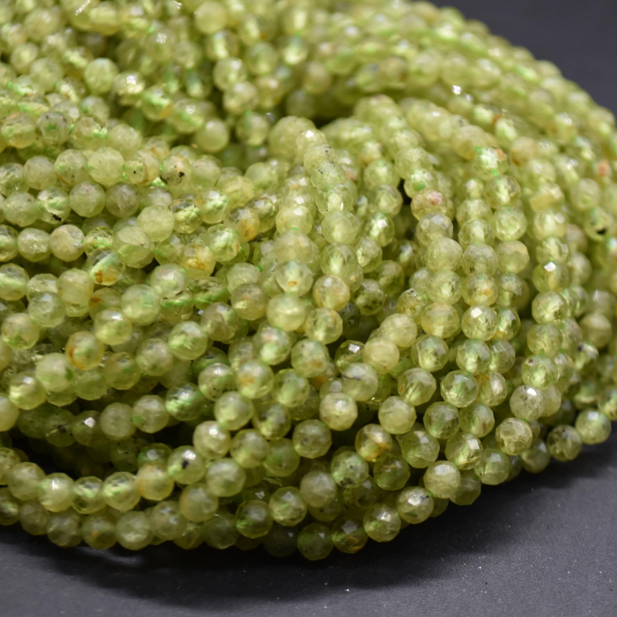 Peridot Semi-Precious Gemstone Faceted Round Beads - 4mm - 15" Strand