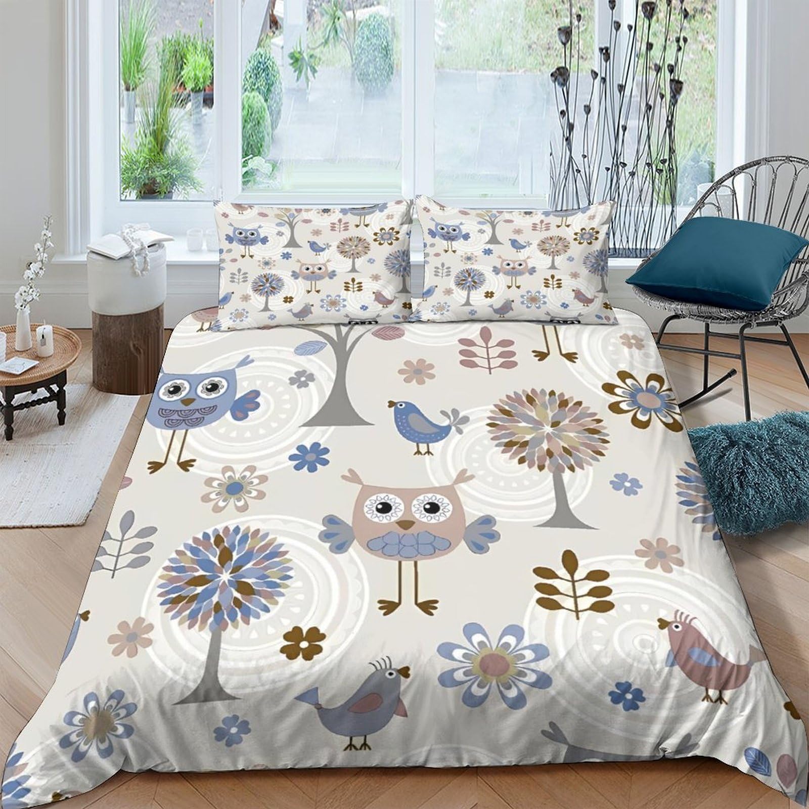 Ctjqhvkz Style-6 3D Printed Owl Forest Fitted Sheet Microfiber Soft Anti-Slip Bird Tree Mattress Cover For Bedroom Dorm Easy Care Decor Single（135X200cm）