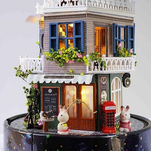 Miniatura 8 de con caja de música giratoria casa de muñecas en miniatura, casa de muñecas de bricolaje, regalos para niños para mujeres, regalos de cumpleaños para