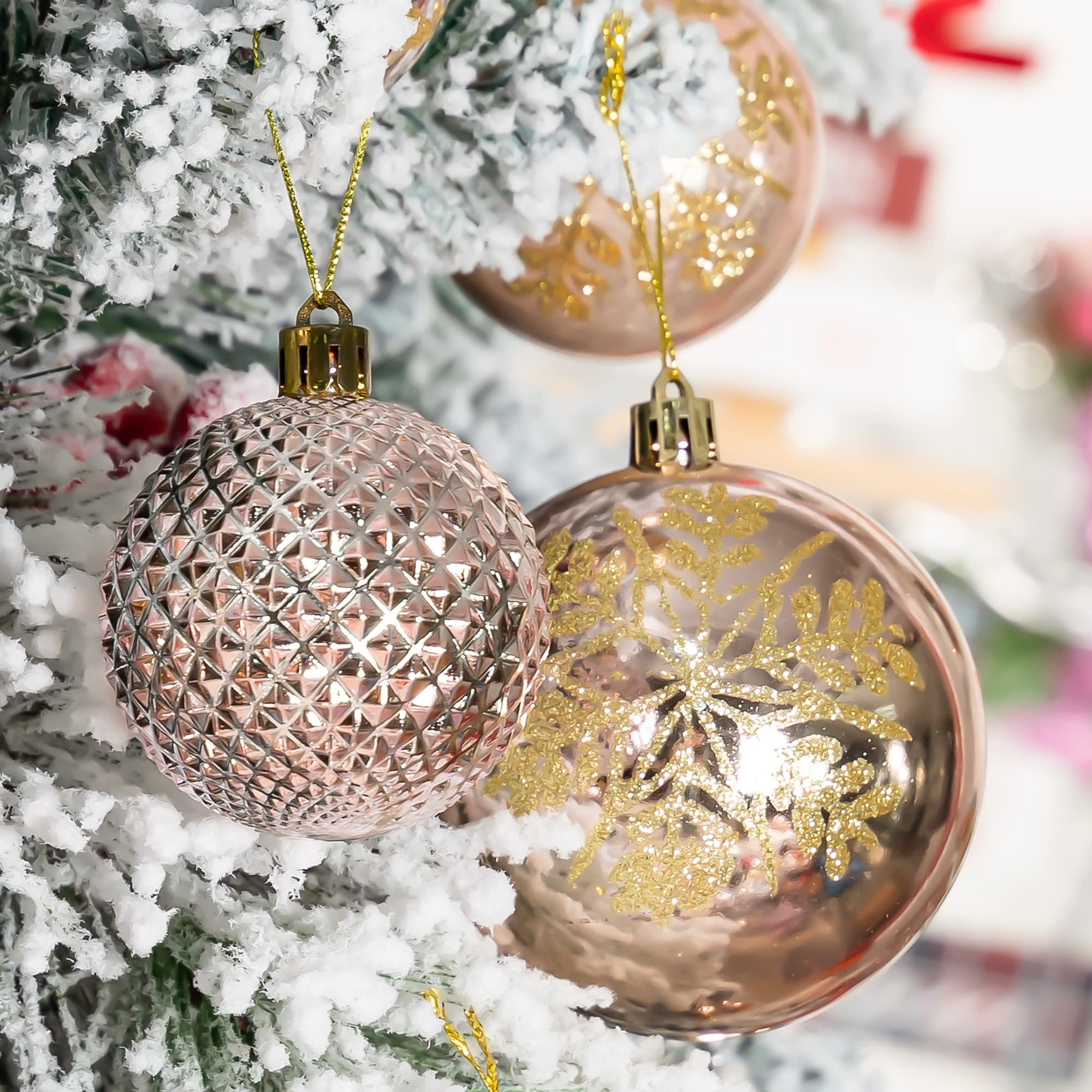 UKDeals Direct® COLECCIÓN ORO ROSA BOLAS DE NAVIDAD EN FORMA DE GOTA DECORACIONES PARA ÁRBOL PURPURINA MATE CARÁMBANOS (Paquete De 12 Bolas De 38mm