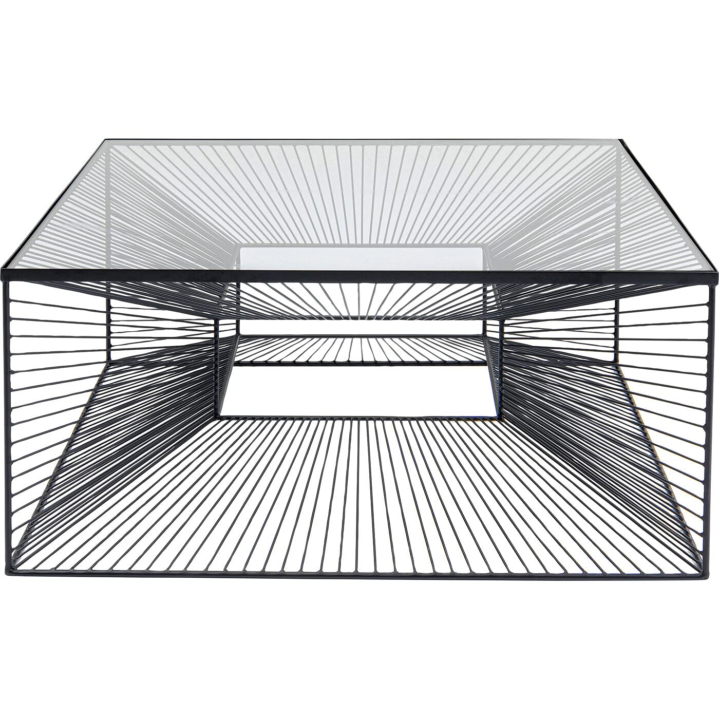 Kare Design Couchtisch Dimension, Schwarz, Beistelltisch, Wohnzimmertisch Stahlgestell, ESG-Glas Tischplatte, handgearbeitet, quadratisch, 38x81x81 cm (H/B/T)