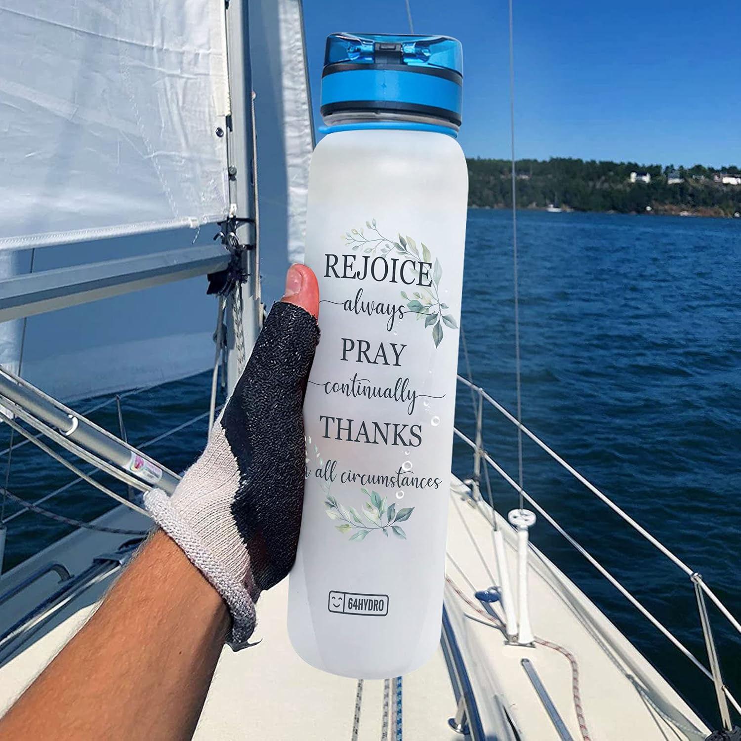 64HYDRO 32oz 1Liter Motivational Water Bottle with Time Marker, Sunflower Walk by Faith, Sunflower Faith - PYY1908019 : Home & Kitchen