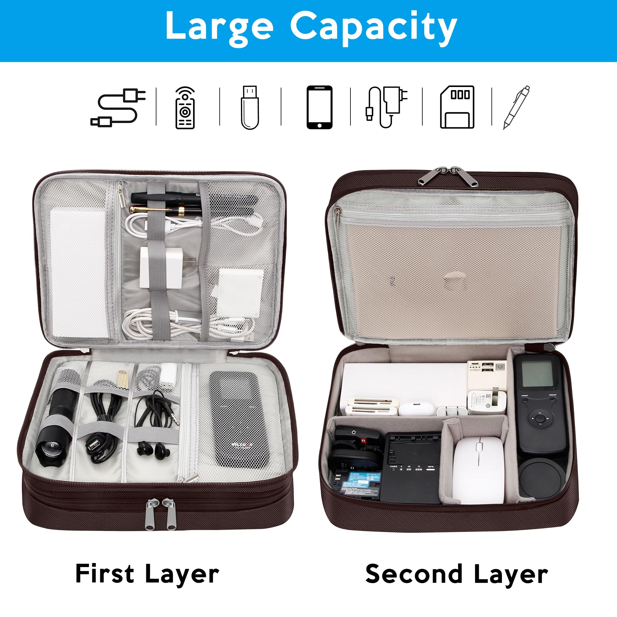 Organizador electrónico, estuche de viaje, organizador de cables de viaje, portátil, impermeable, bolsa organizadora de cables para cargador, cable, USB, banco de energía, auriculares