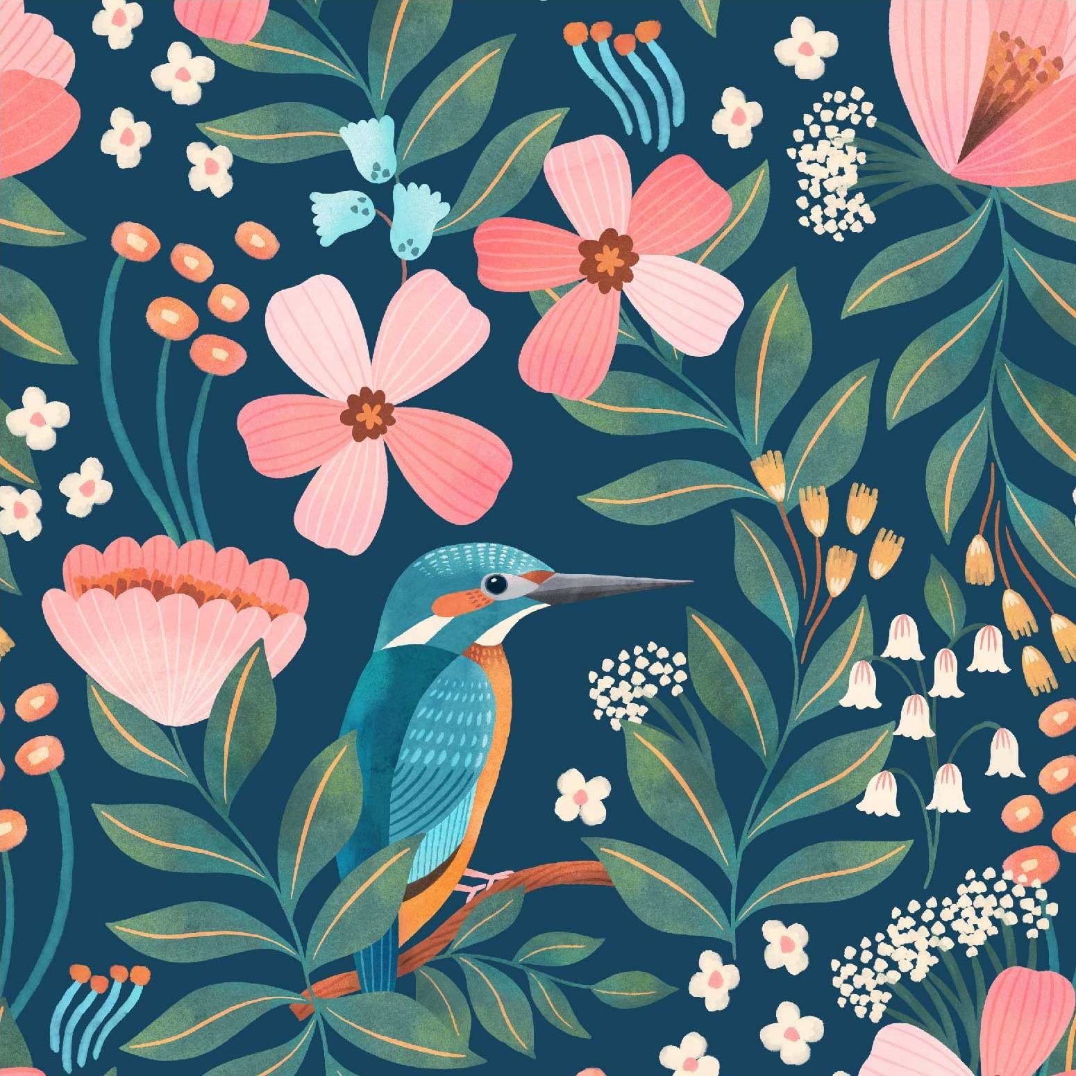 Danmyho Light Pink Floral Peel & Stick Wallpaper – Vintage Blue Blossoms – 17.7" X 118" – Removable Self-Adhesive For Bedrooms, Drawers, Shelves