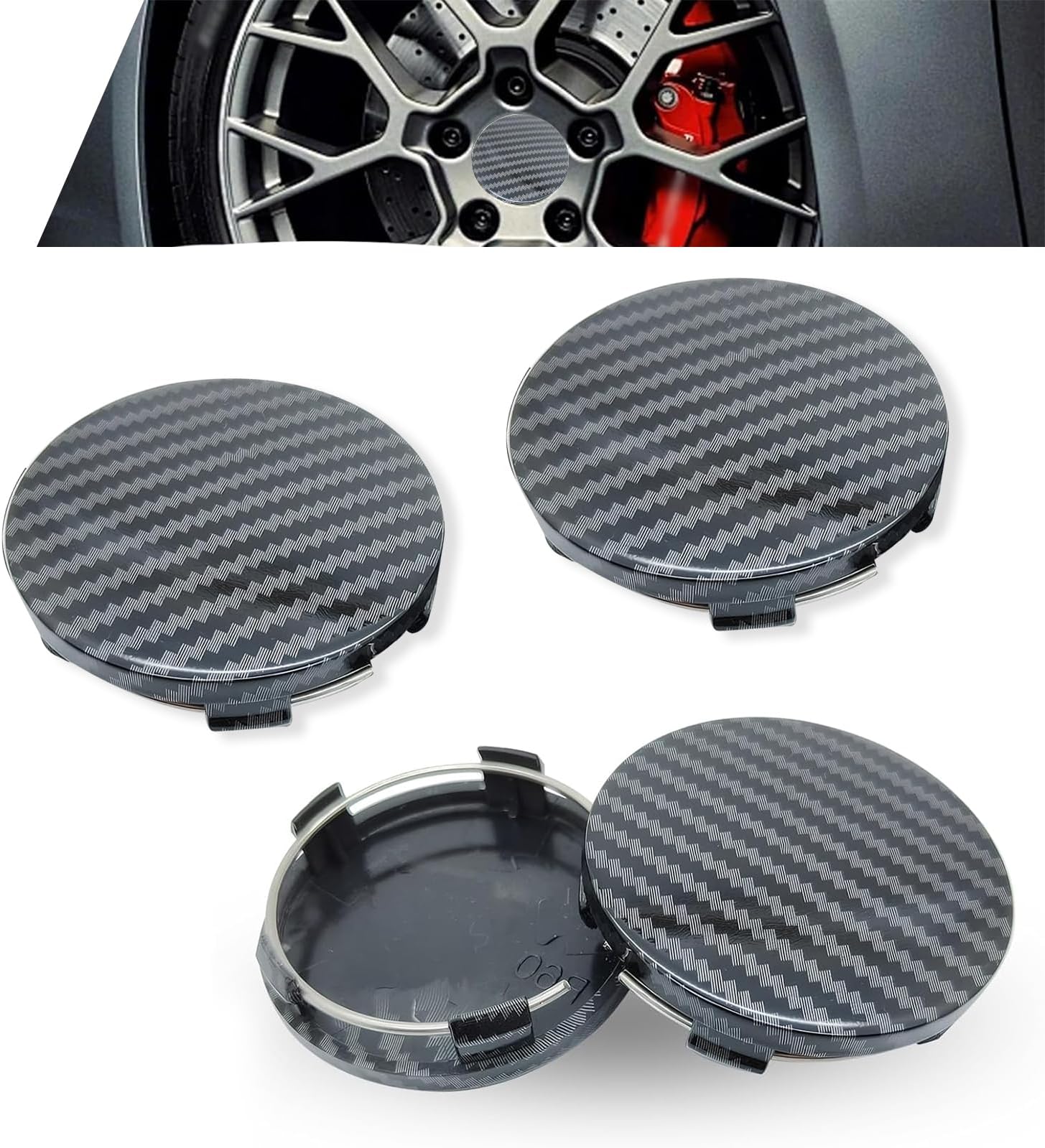 4 PCS Car Wheel Hub Center Cap, 2.36 Inches Outer Diameter 2.2 Inches Inner Diameter Car Wheel Hub Cover, Curved Snap-in Wheel Hub Decorative Cover, Universal for Cars (Carbon Fiber Black)