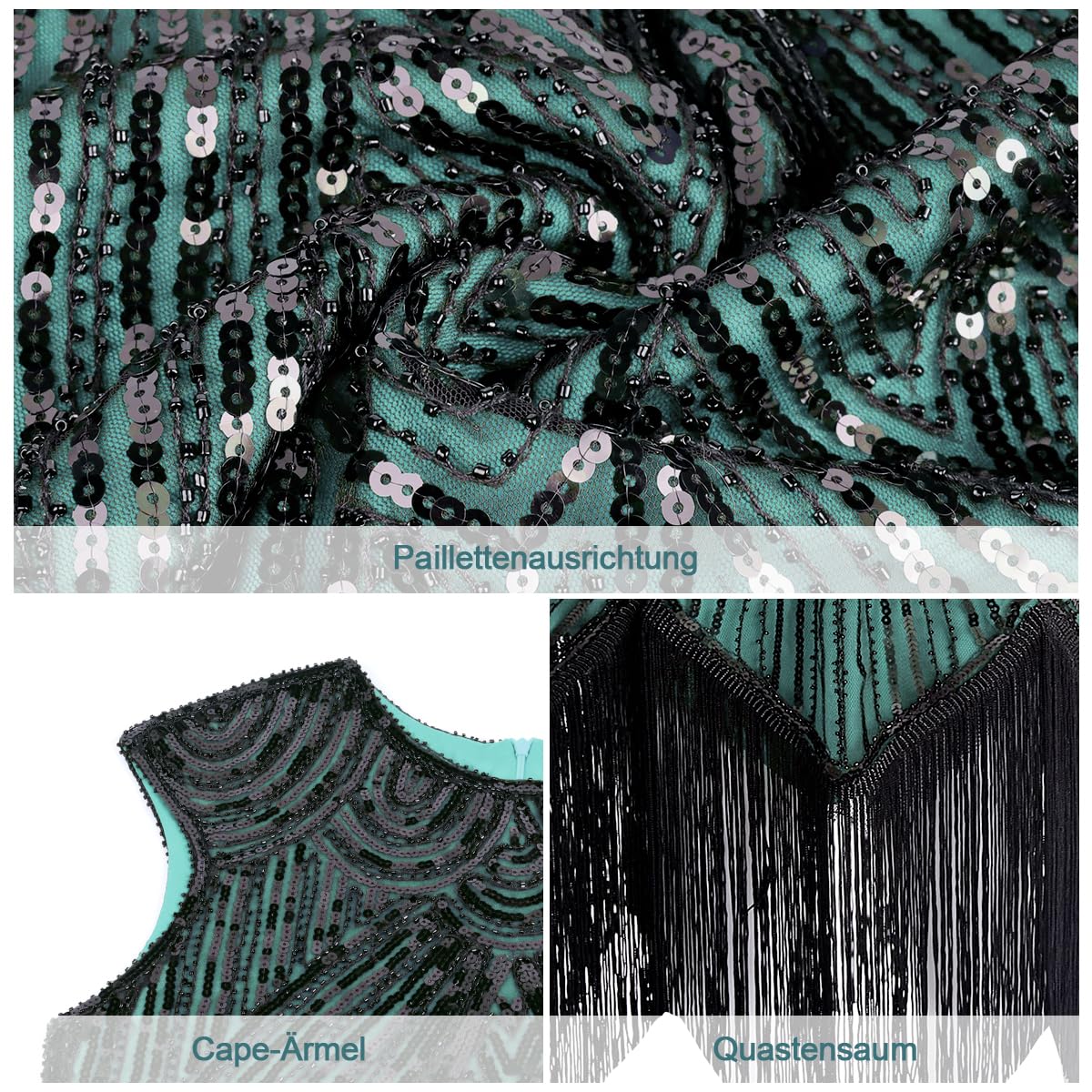 WILDPARTY Vestidos de los años 20 para mujer, vestido flapper con lentejuelas y cuentas, medias de malla con flecos, vestido de los años 20, disfraz vintage de mafia para mujer