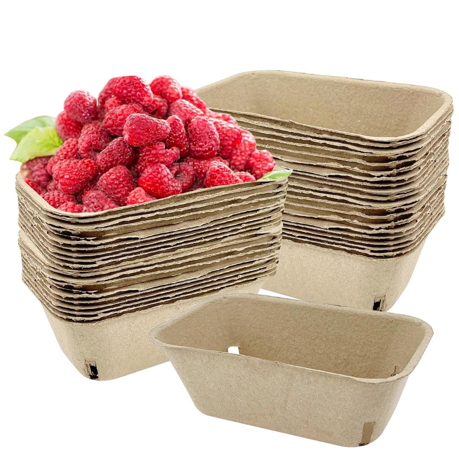 Pulp Fiber Berry Baskets - 7.28 Inch Natural | Pint Fruit Containers | Natural Pulp Fiber Baskets | Molded Container | Sturdy Lightweight Basket For Strawberries Blueberries Raspberries & Grocery Use