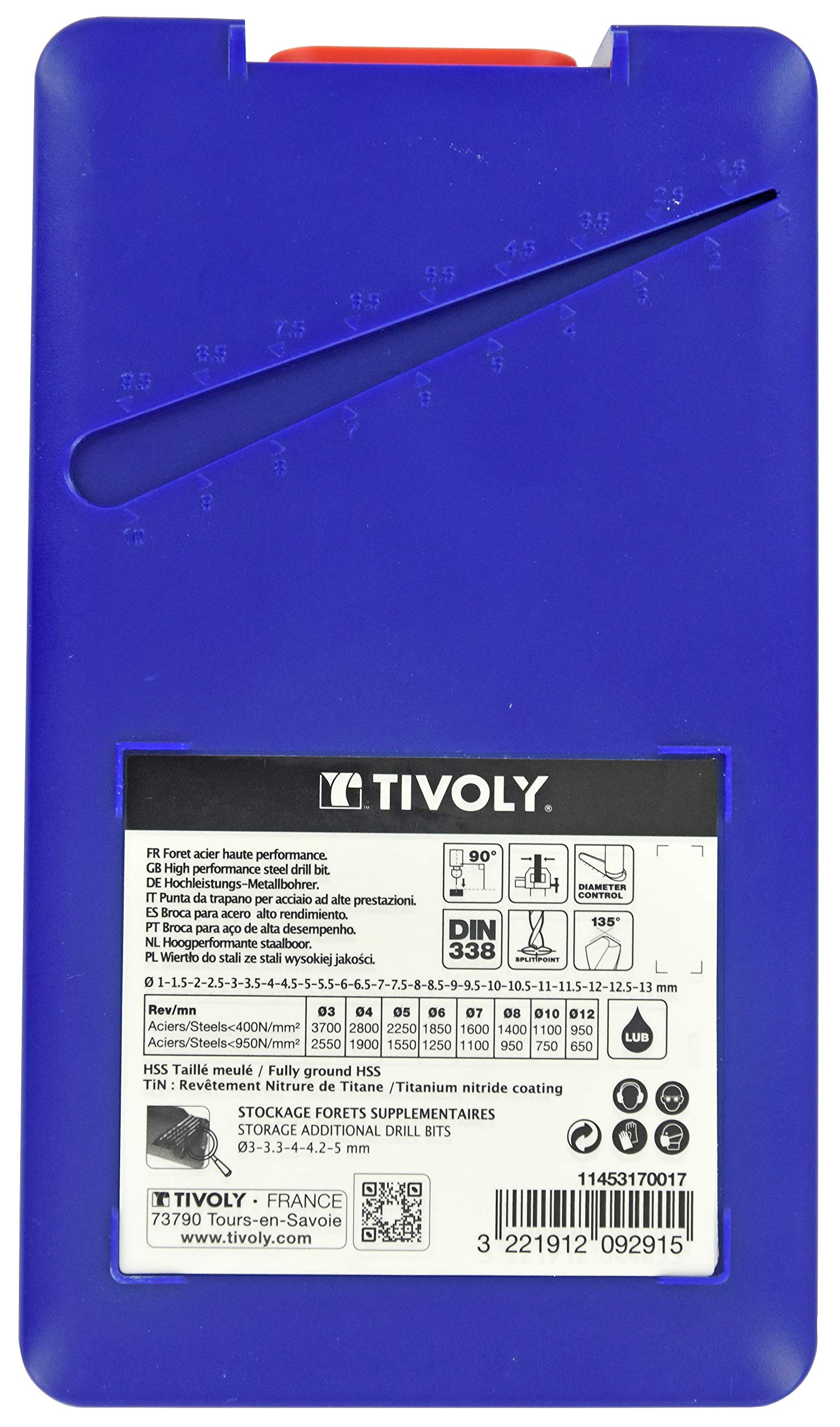 TIVOLY 11453070017 - Juego Broca HSS rectificada cilíndrica TSX Serie corta 25 brocas metal punta en cruz HSS Ø 1>13 mm 1/2 (Envase de 25 pz.)