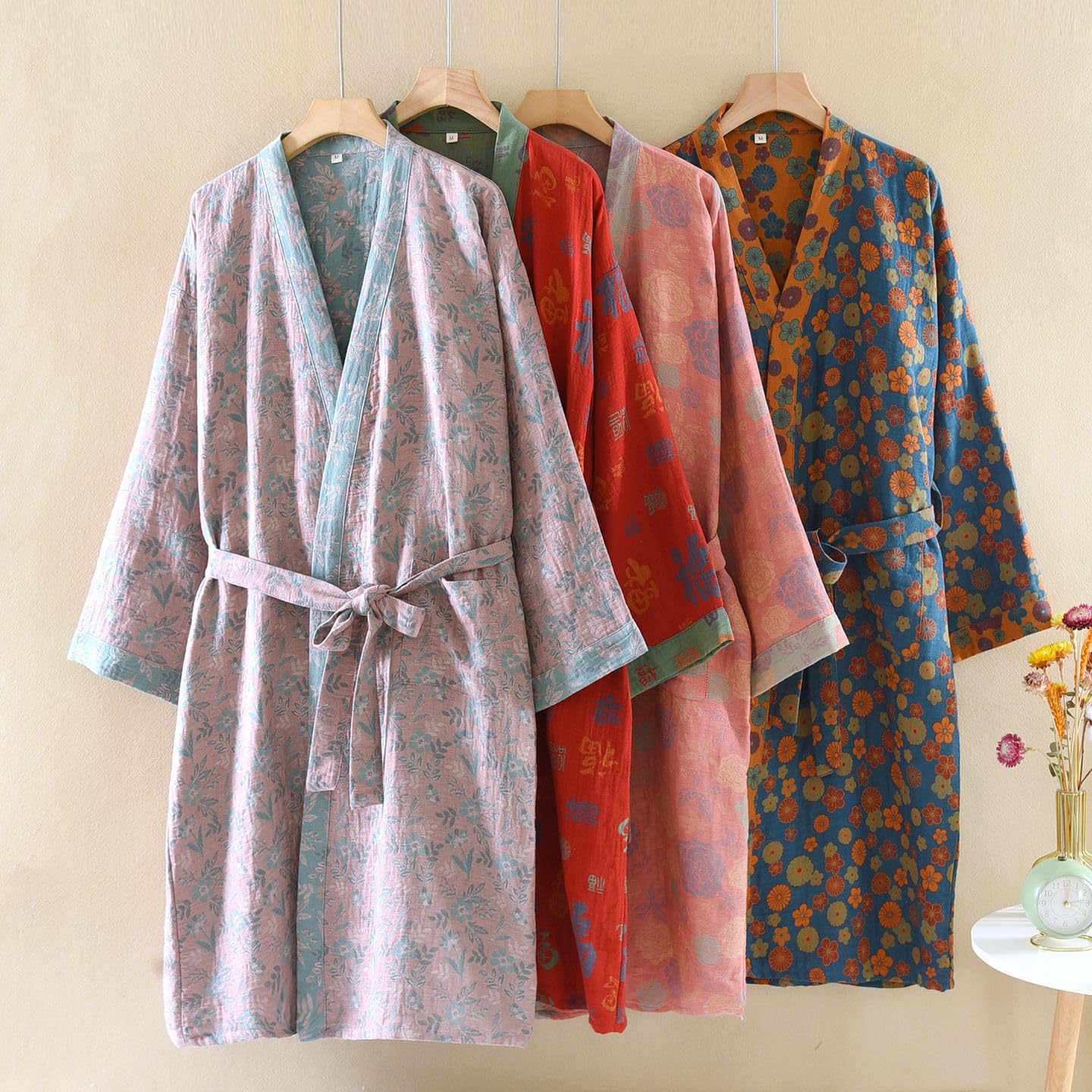 Damskie japońskie kimono, 100% bawełny, gaza żakardowa, lekki szlafrok, yukata, odzież do sauny, odzież domowa