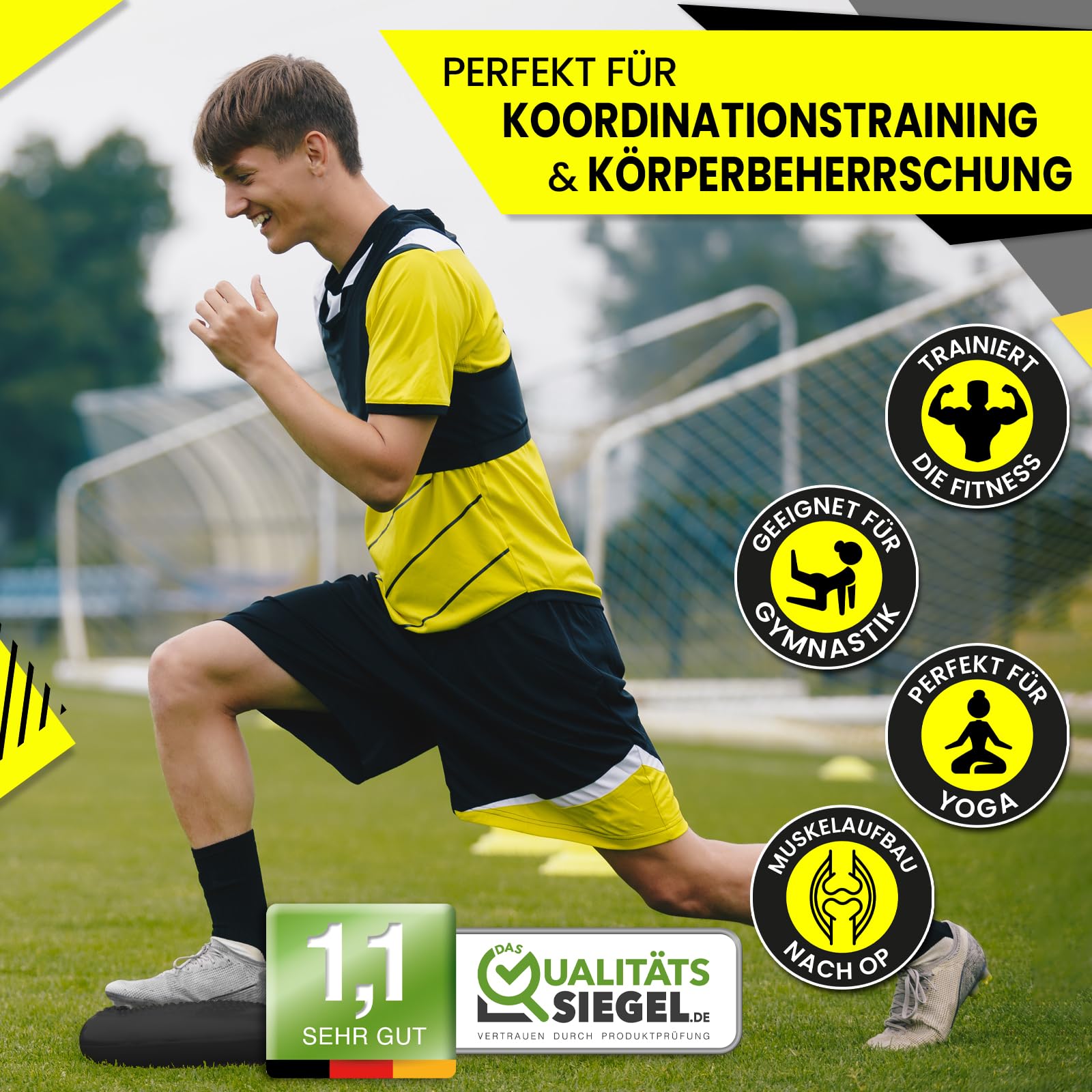 Dunlop Sports Balance Kissen Ball Sitzkissen - für einen stärkeren Rücken in Rekordzeit Premium Balancekissen mit Pumpe 35 x 7 cm orthopädisch über 450 kg belastbar Spezial Noppen, Schwarz