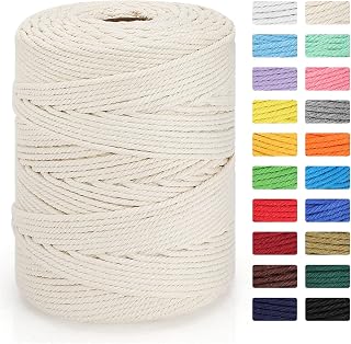 MacraBoho Macrame Cord 4mm x 328yd - 100% Natural Cotton Twisted Rope for Plant Hangers, Wall Tapestries & Boho Crafts, Beige