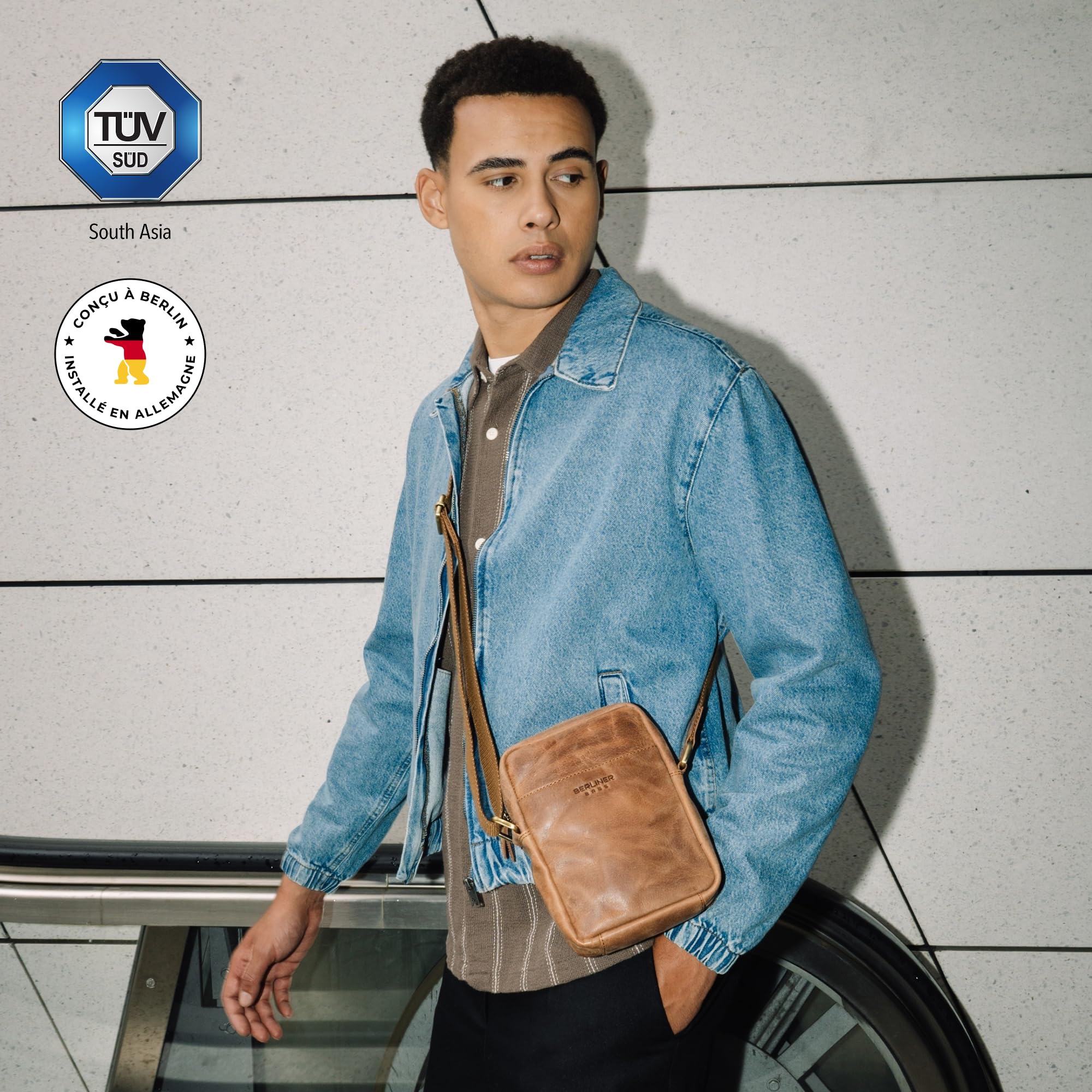 Berliner Bags Sac Bandoulière Homme Tom en Cuir, Compact - Marron