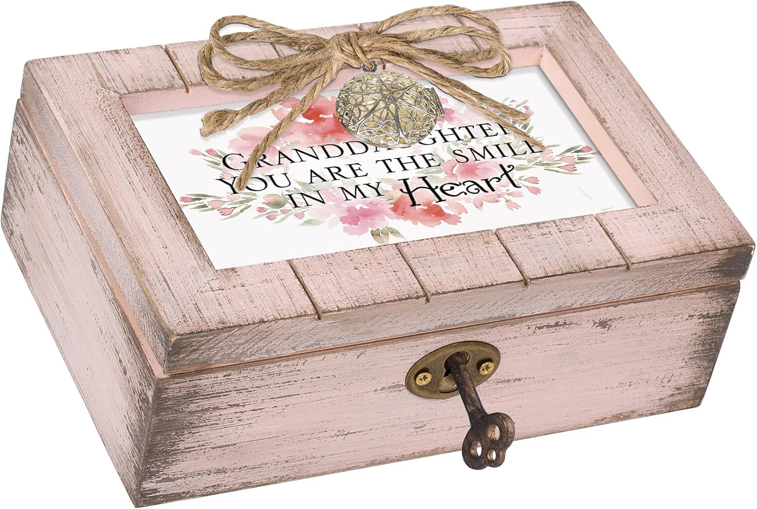 Cottage Garden Granddaughter Smile in My Heart Blush Pink Locket Petite Music Box Plays Wonderful World