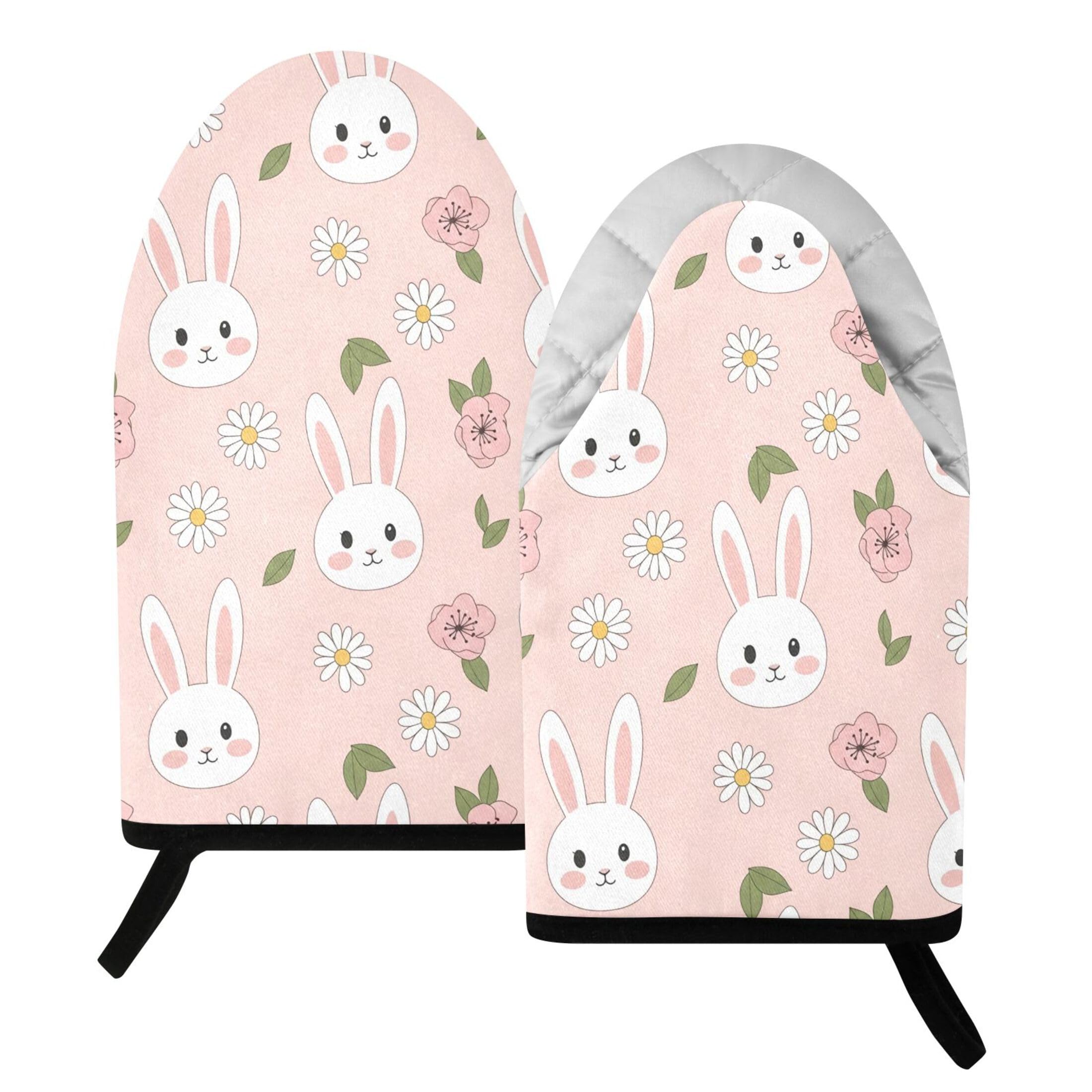 Kutsu Bunny Oven Mitts for Kitchen, Heat Resistant Cotton Oven Gloves for BBQ Baking Cooking, Breathable Kitchen Essentials, 2 pcs