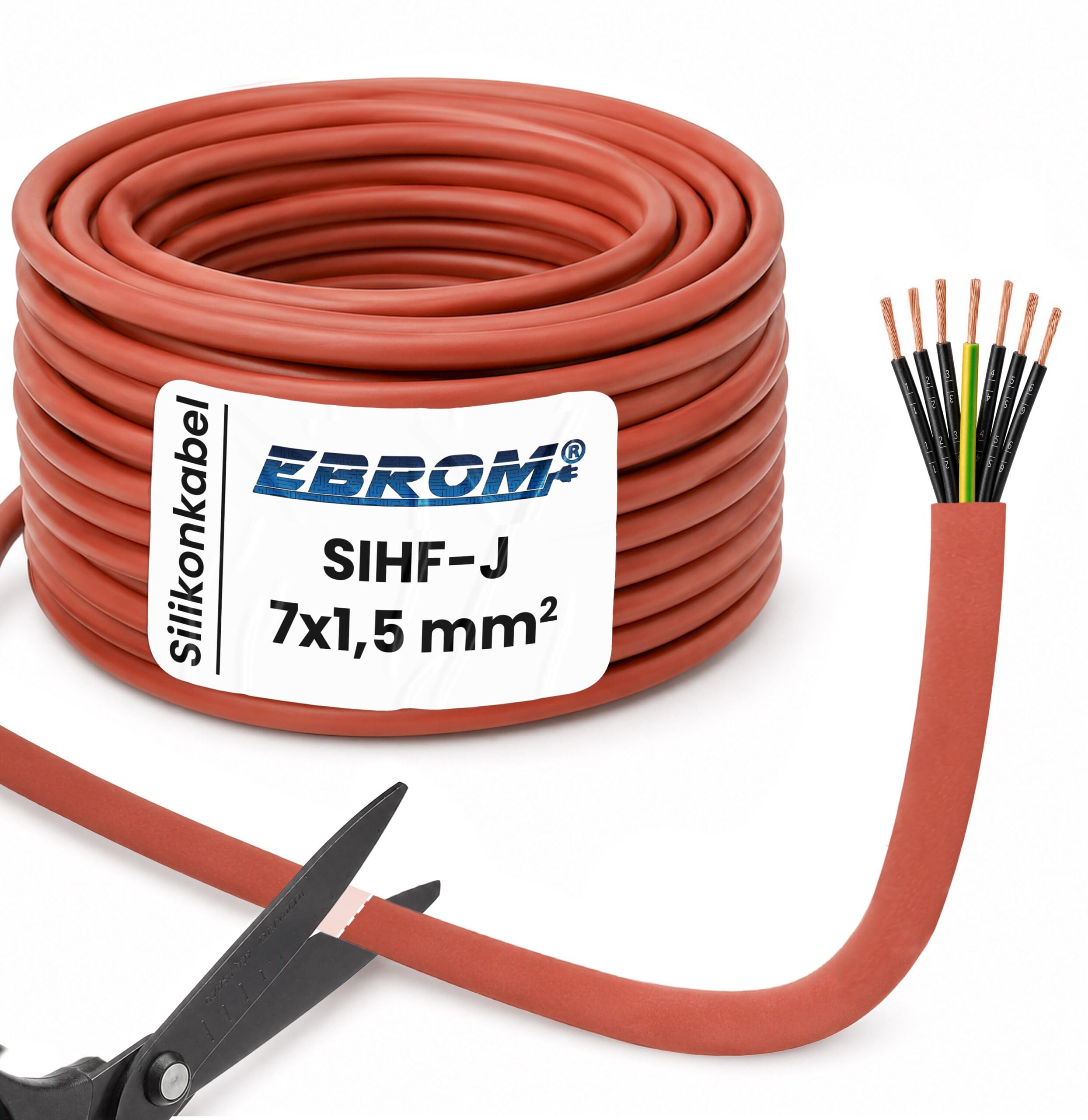 EBROM SIHF-J Silikonkabel - 5 Meter - Querschnitt 7x1,5 mm² bis 180 Grad C°